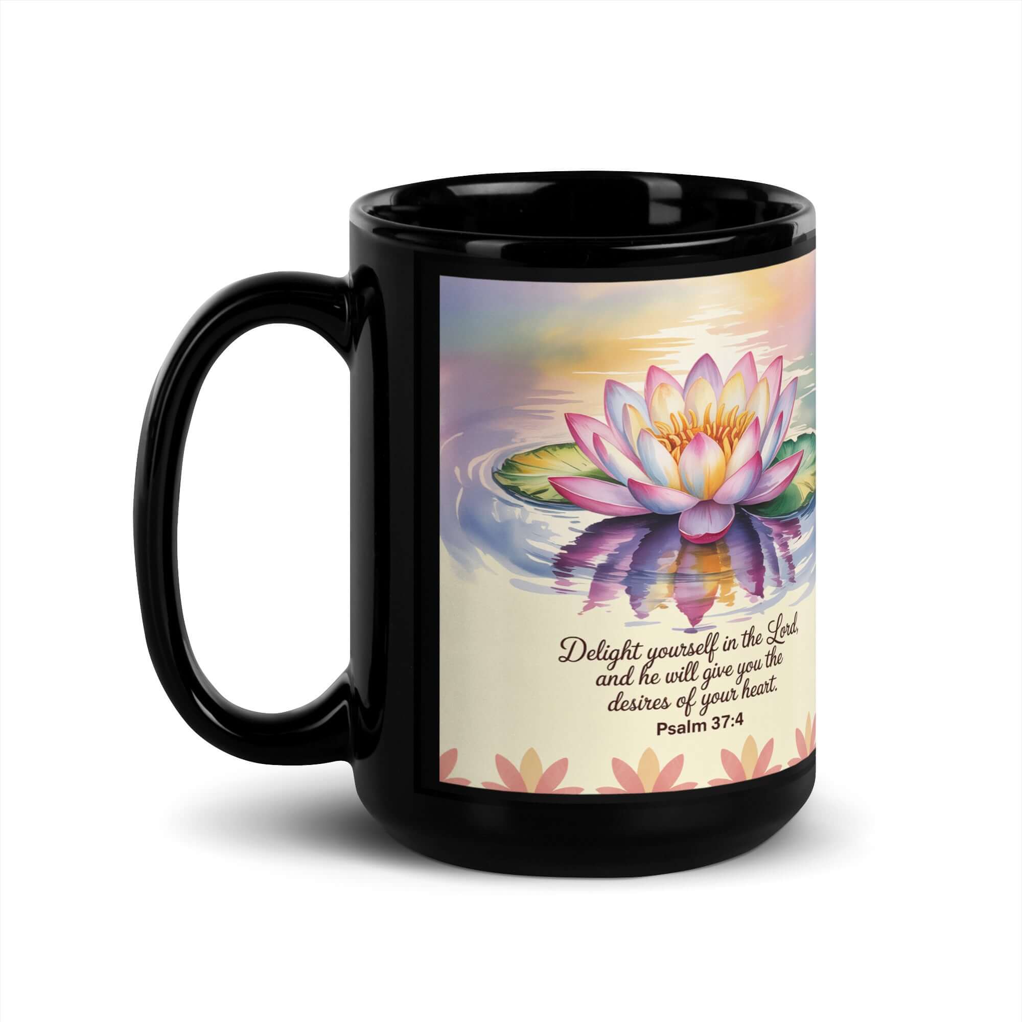 Psalm 37:4 Bible Verse, the Lord Black Glossy Mug 15 oz
