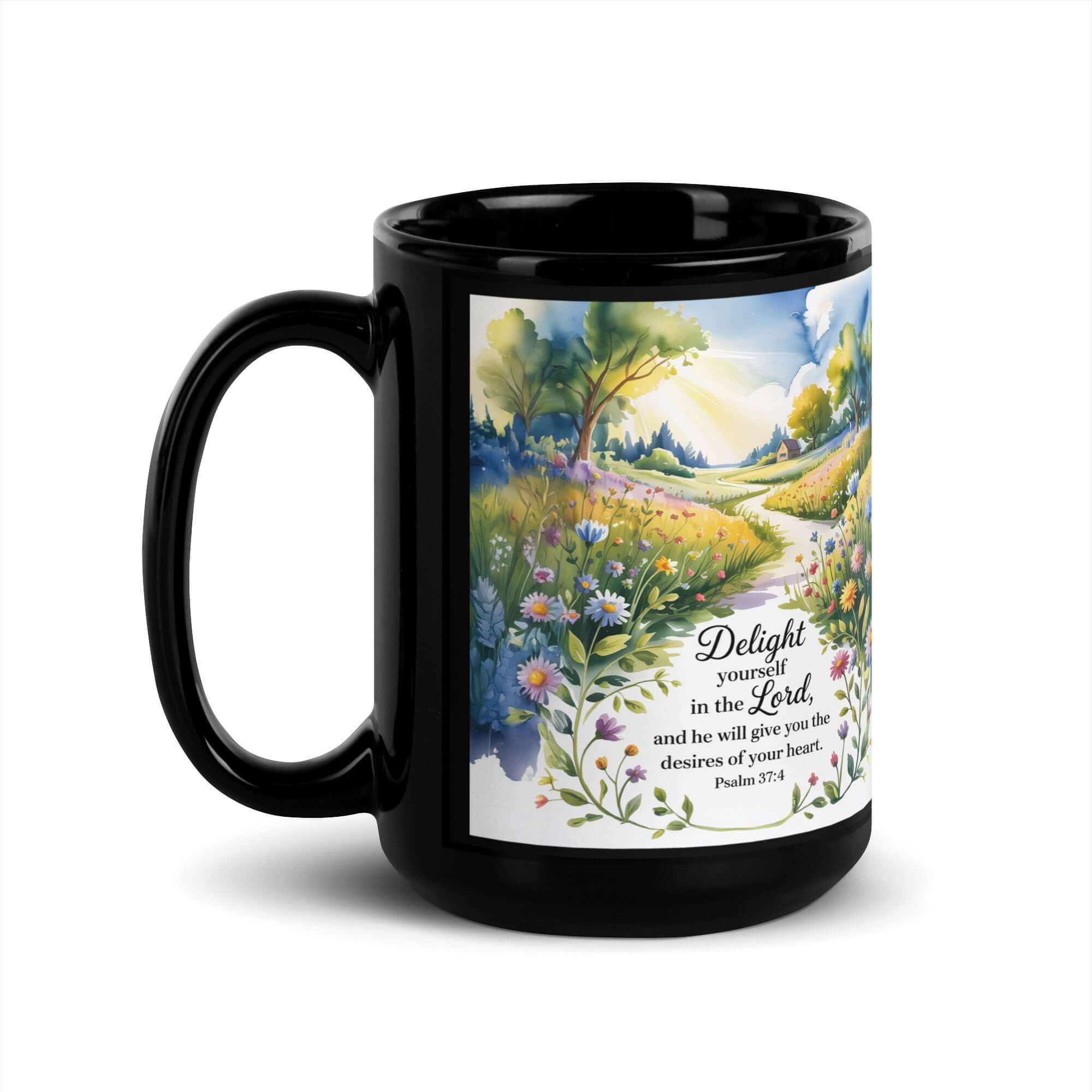 Psalm 37:4 Bible Verse, desires Black Glossy Mug 15 oz