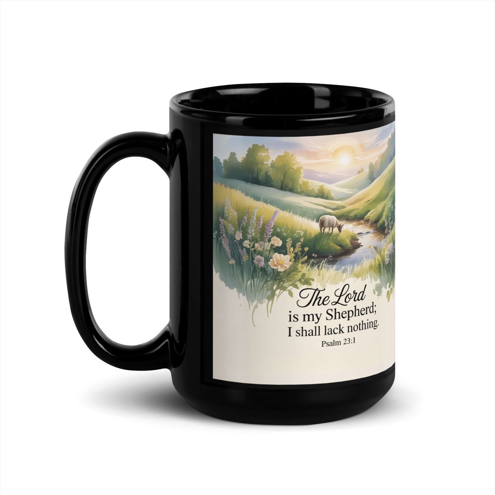 Psalm 23:1 Bible Verse, Lord Black Glossy Mug 15 oz
