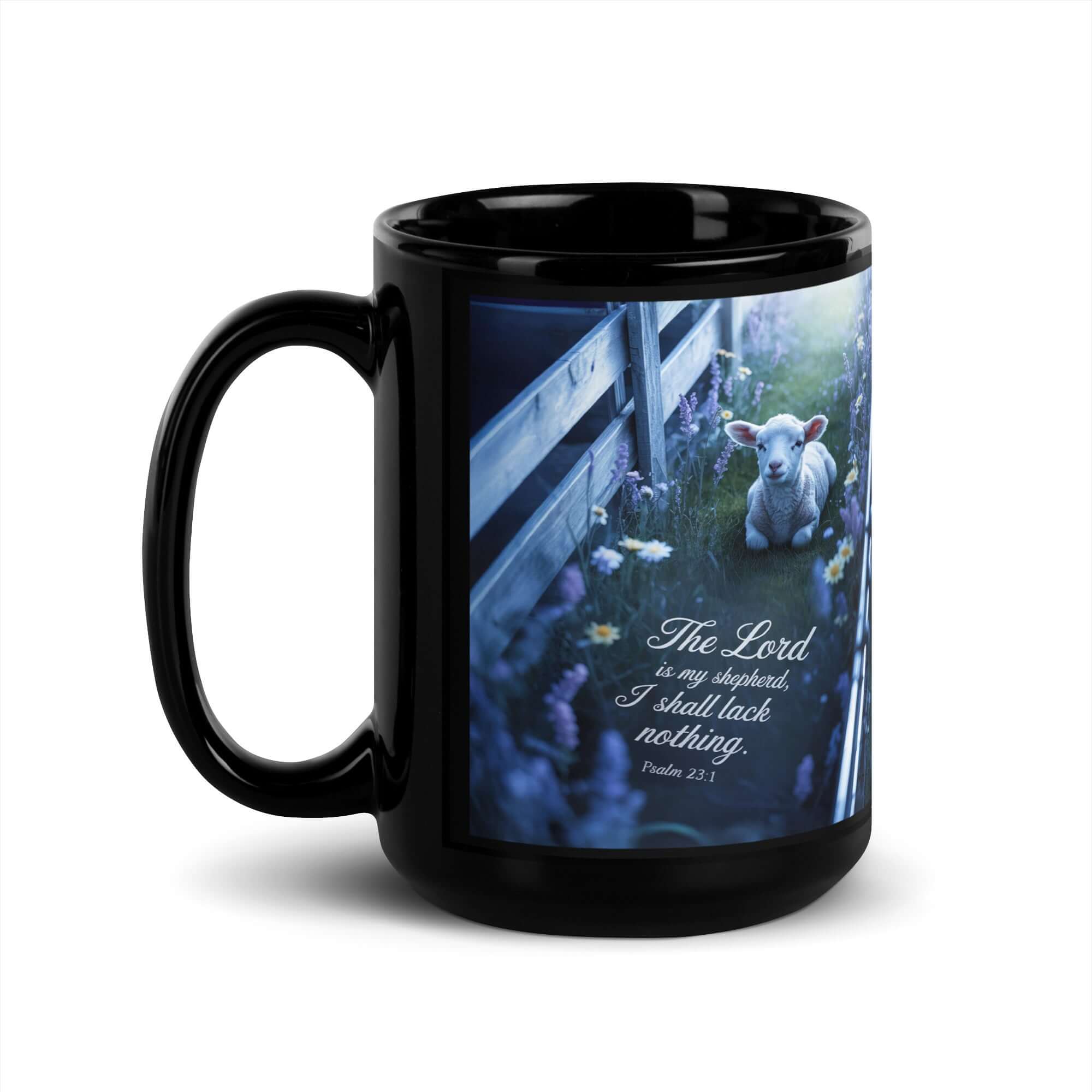 Psalm 23:1 Bible Verse, Shepherd Black Glossy Mug 15 oz