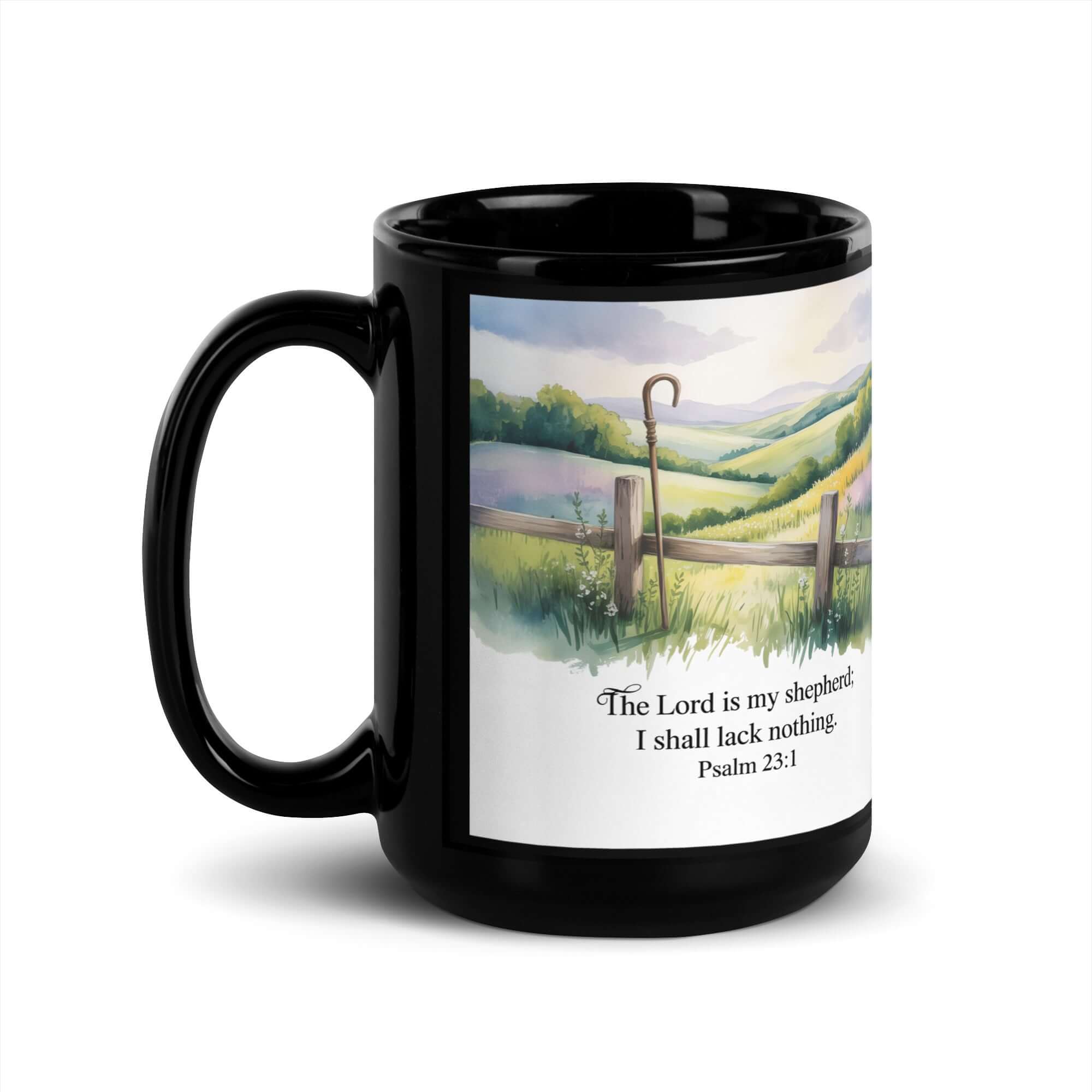 Psalm 23:1 Bible Verse, Lack Black Glossy Mug 15 oz
