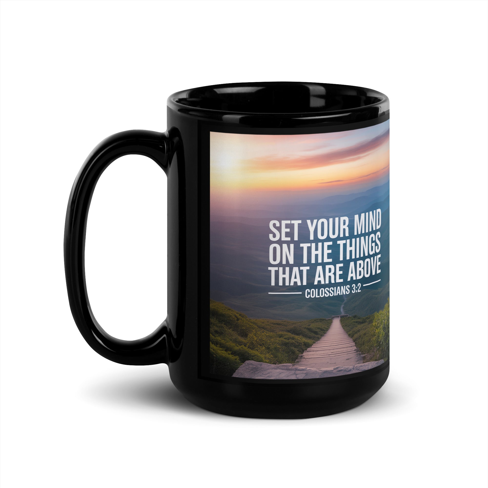 Colossians 3:2 Bible Verse your mind Black Glossy Mug 15 oz