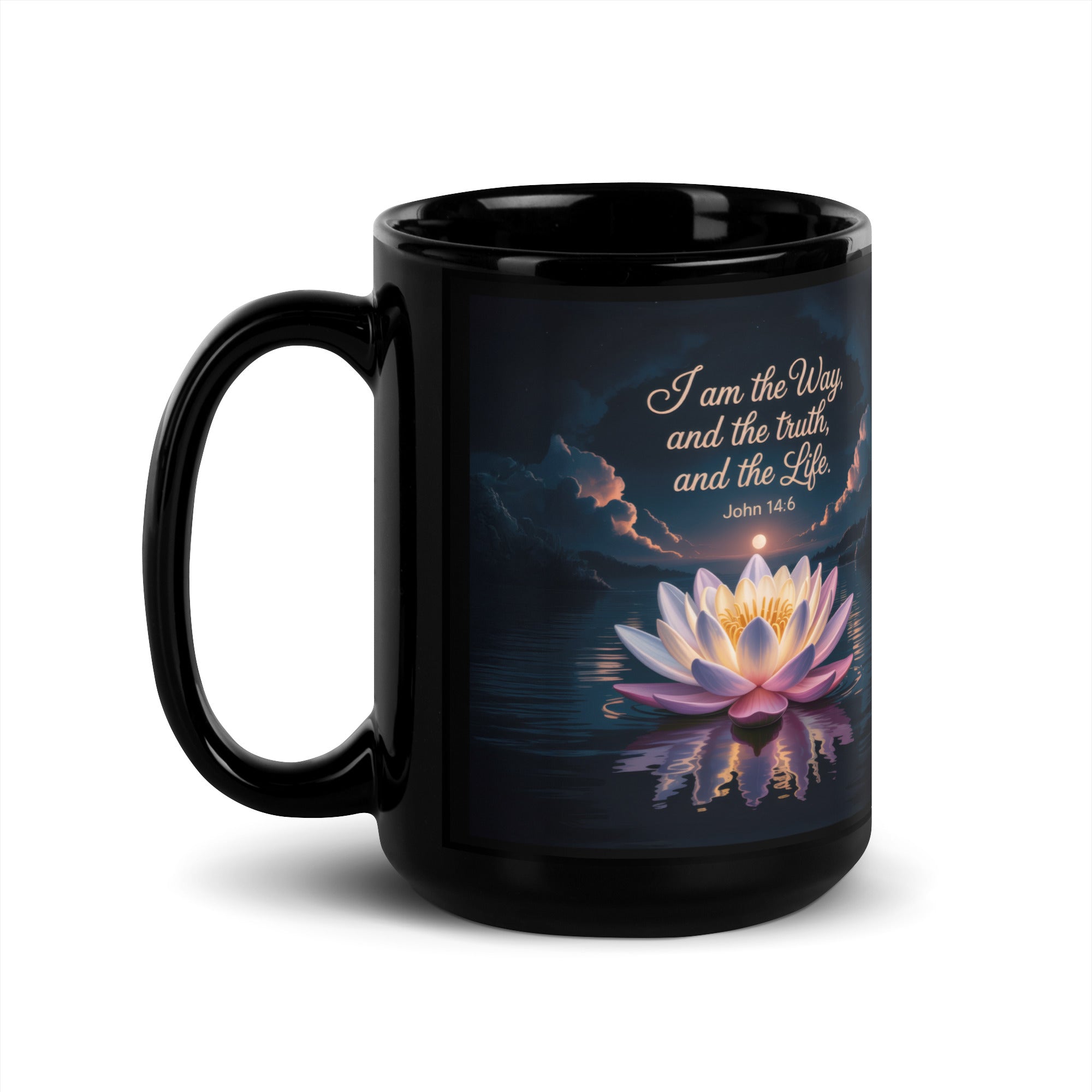 John 14:6 Bible Verse The Way Black Glossy Mug 15 oz