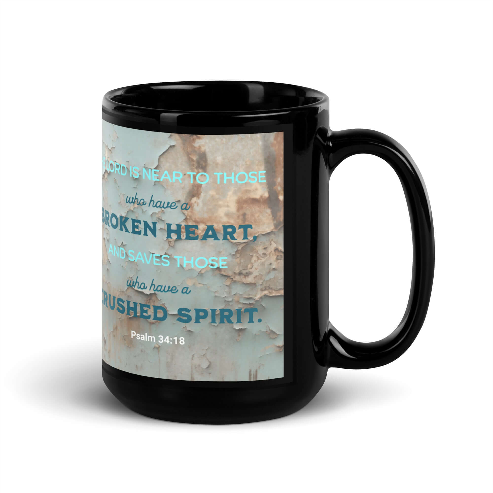 Psalm 34:18 Bible Verse, The LORD is Near Black Glossy Mug
