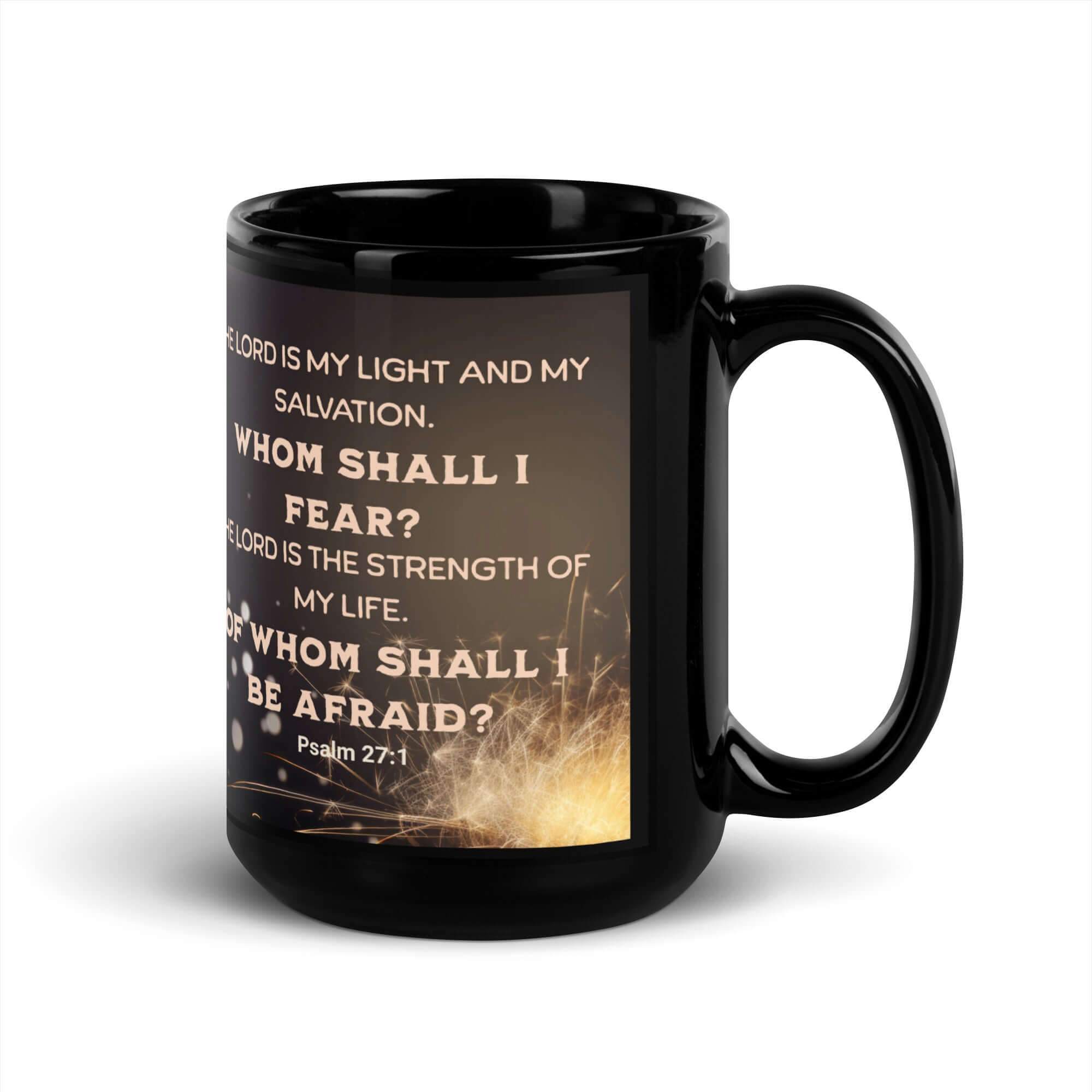 Psalm 27:1 Bible Verse, The LORD is My Light Black Glossy Mug