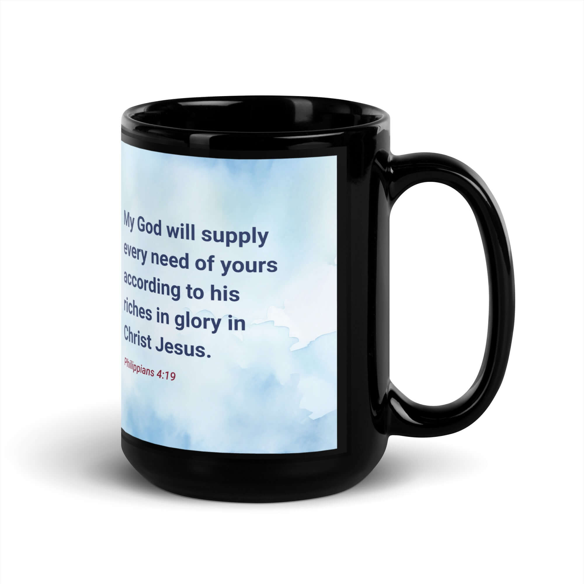 Philippians 4:19 Bible Verse, God will supply Black Glossy Mug