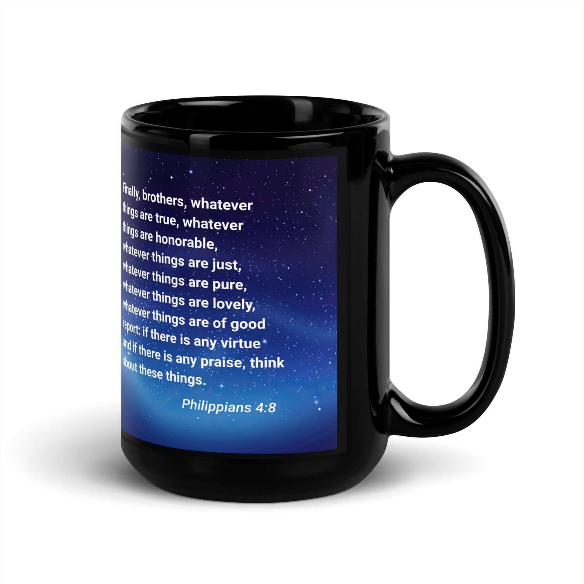 Philippians 4:8 Bible Verse, Think these things Black Glossy Mug