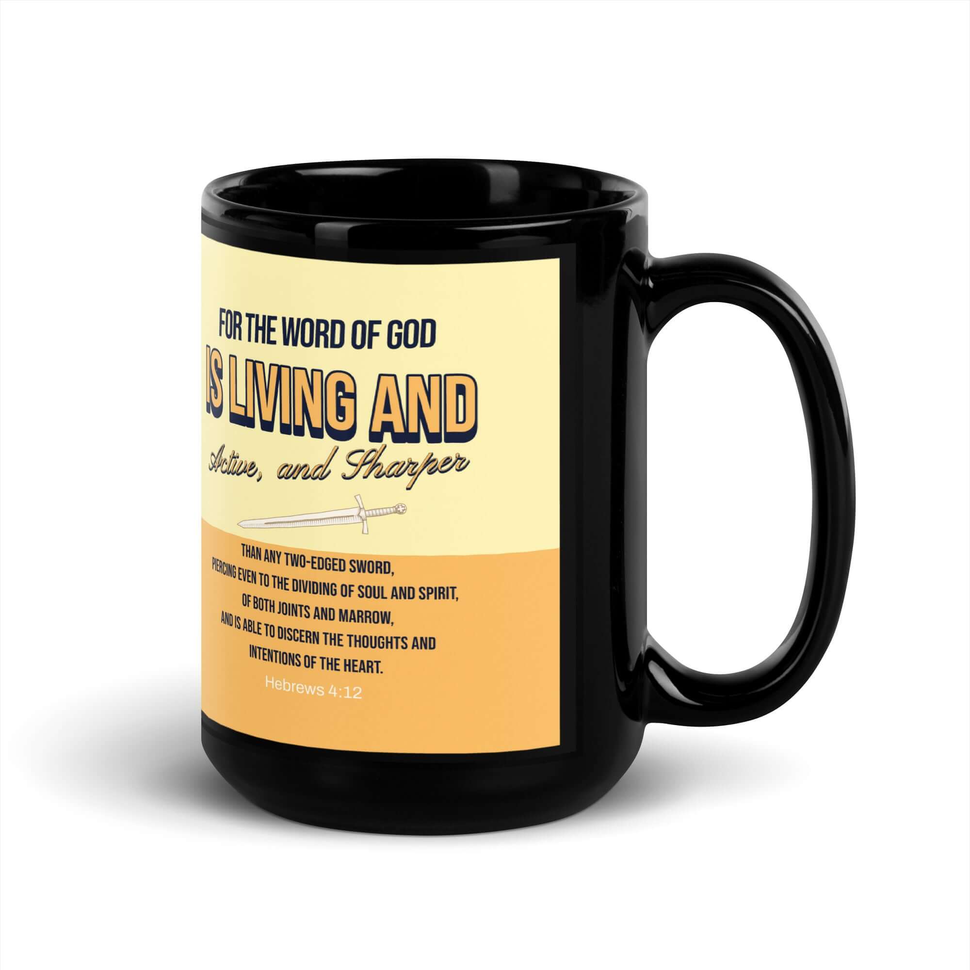 Hebrews 4:12 Bible Verse, living and active Black Glossy Mug