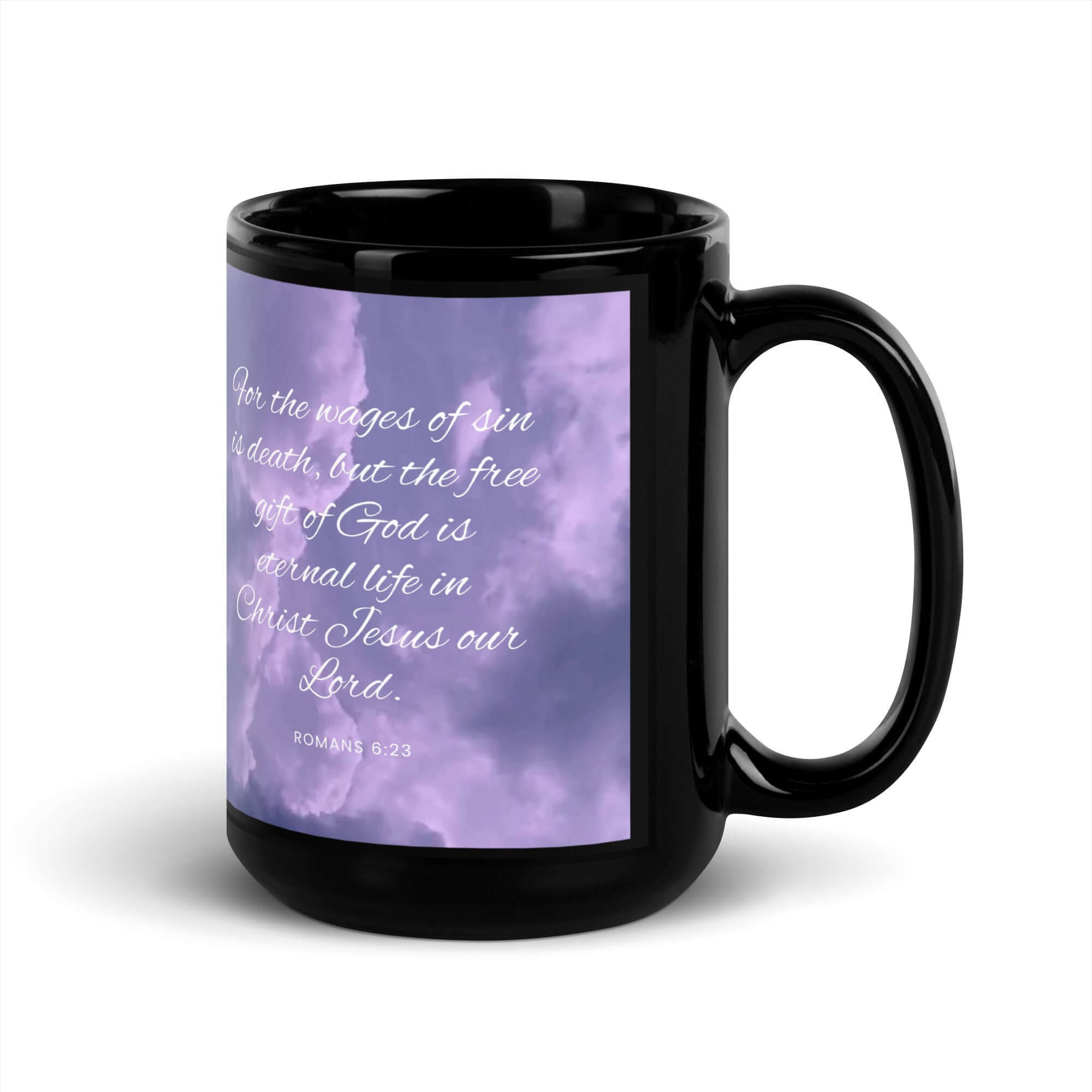 Romans 6:23 Bible Verse, free gift Black Glossy Mug
