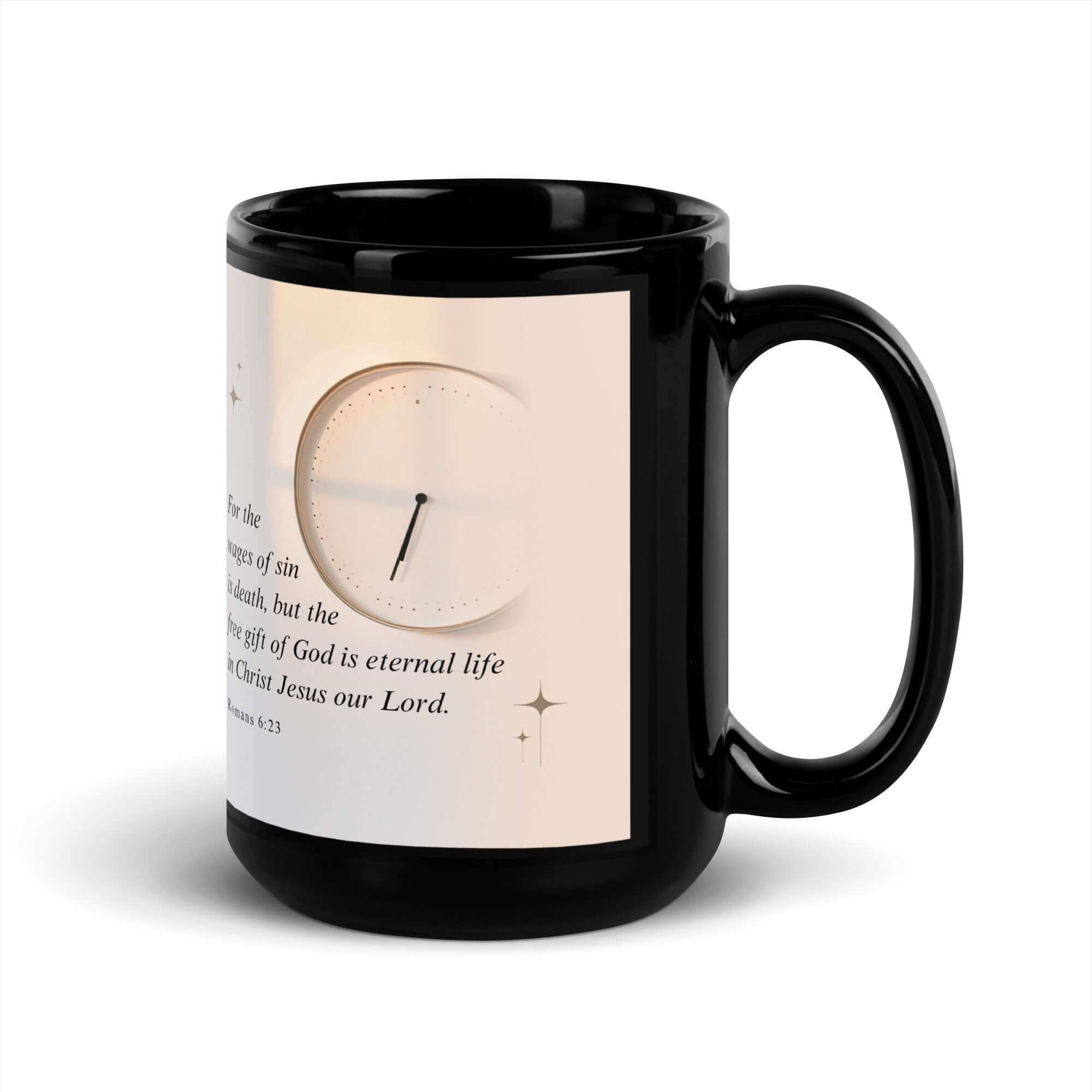 Romans 6:23 Bible Verse, our Lord Black Glossy Mug