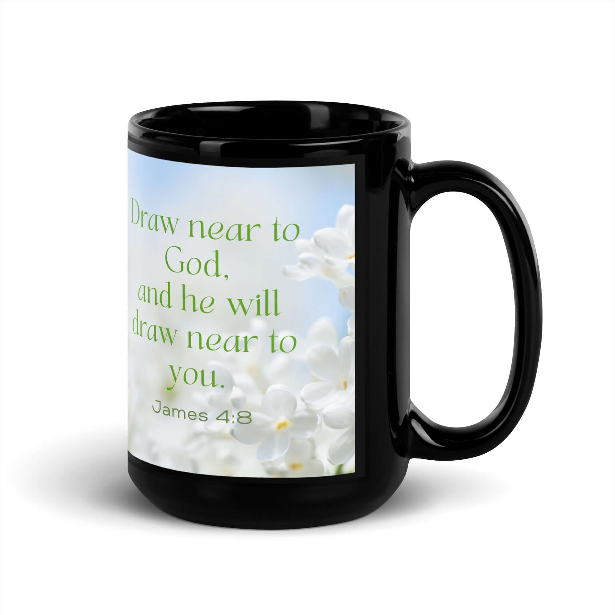 James 4:8 Bible Verse, Draw near Black Glossy Mug