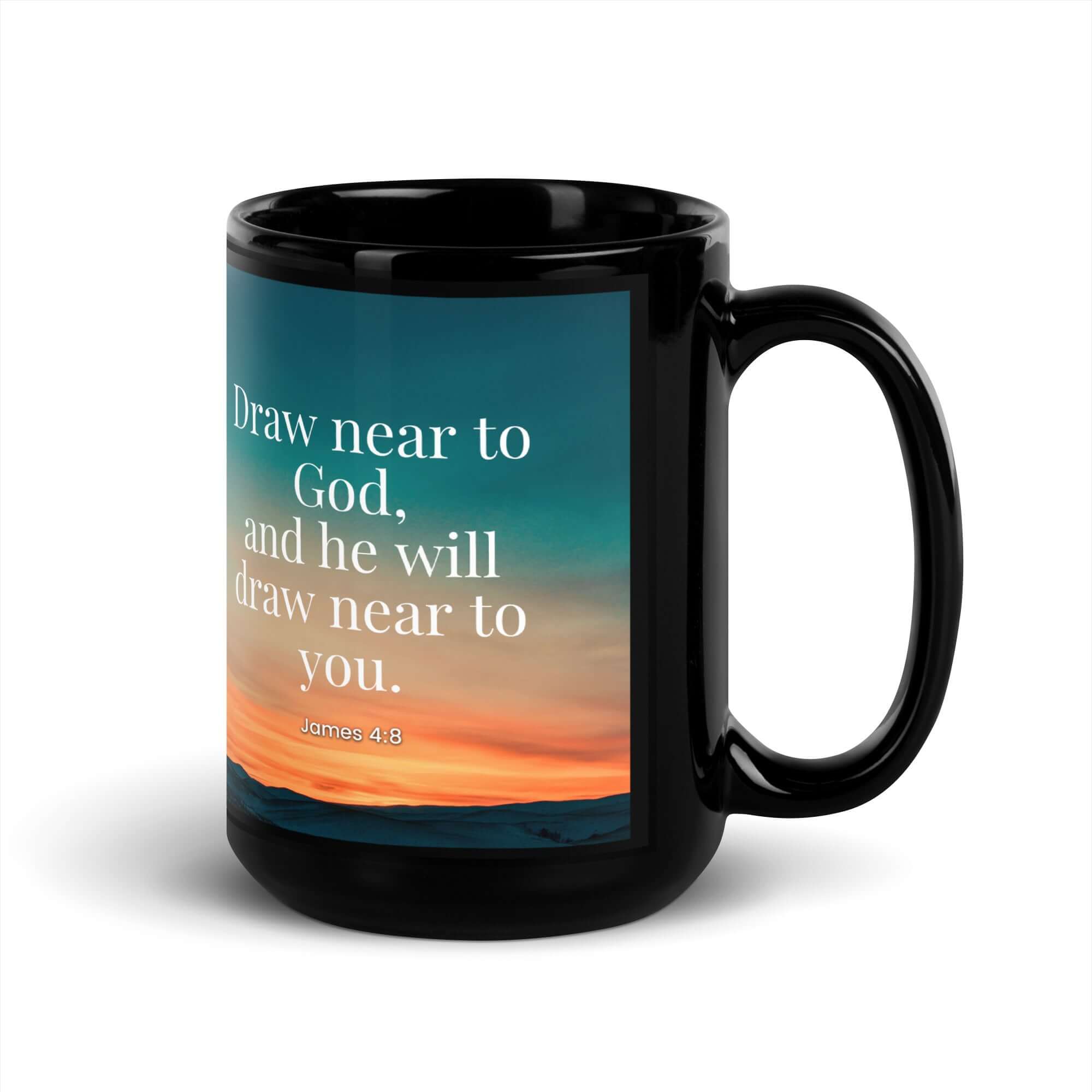 James 4:8 Bible Verse, near to God Black Glossy Mug