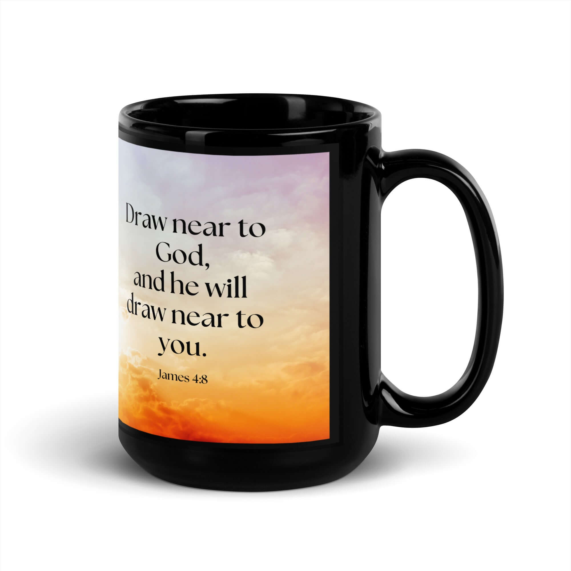 James 4:8 Bible Verse, he will draw Black Glossy Mug