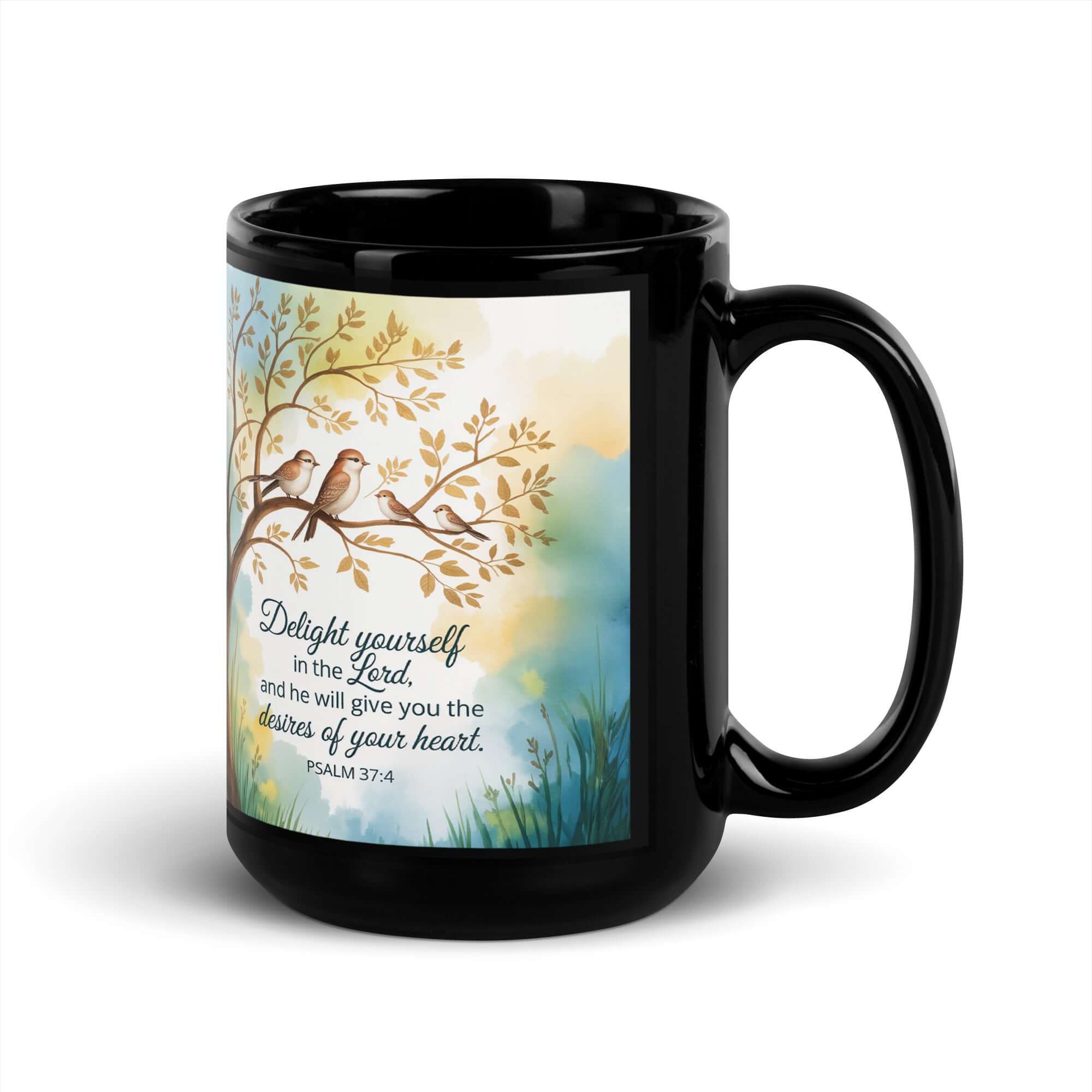 Psalm 37:4 Bible Verse, Yourself Black Glossy Mug