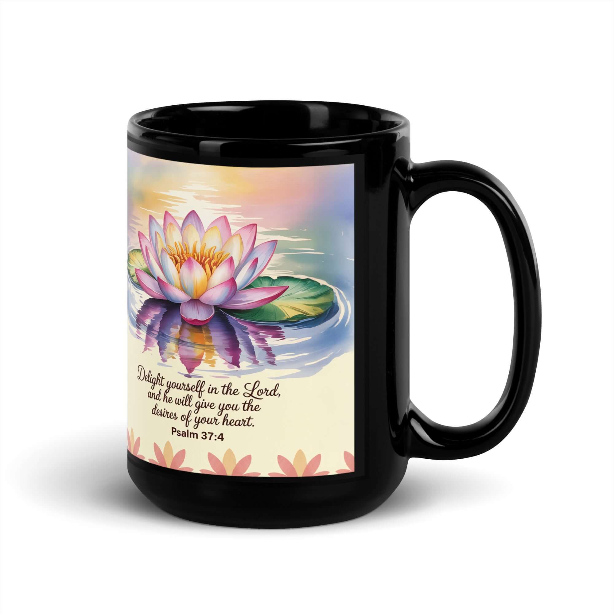 Psalm 37:4 Bible Verse, the Lord Black Glossy Mug