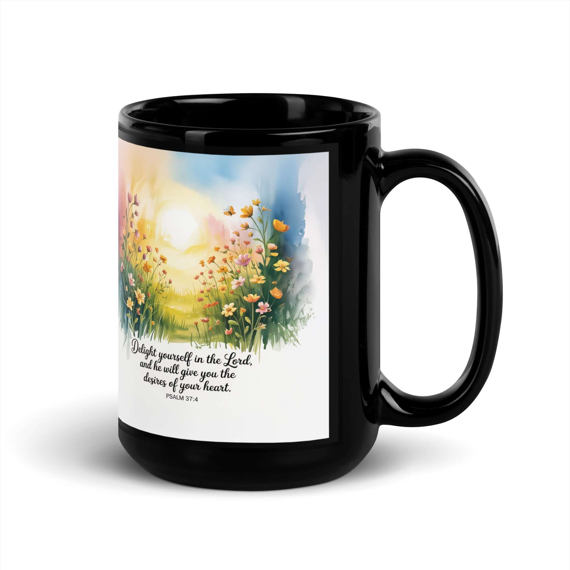 Psalm 37:4 Bible Verse, will give Black Glossy Mug