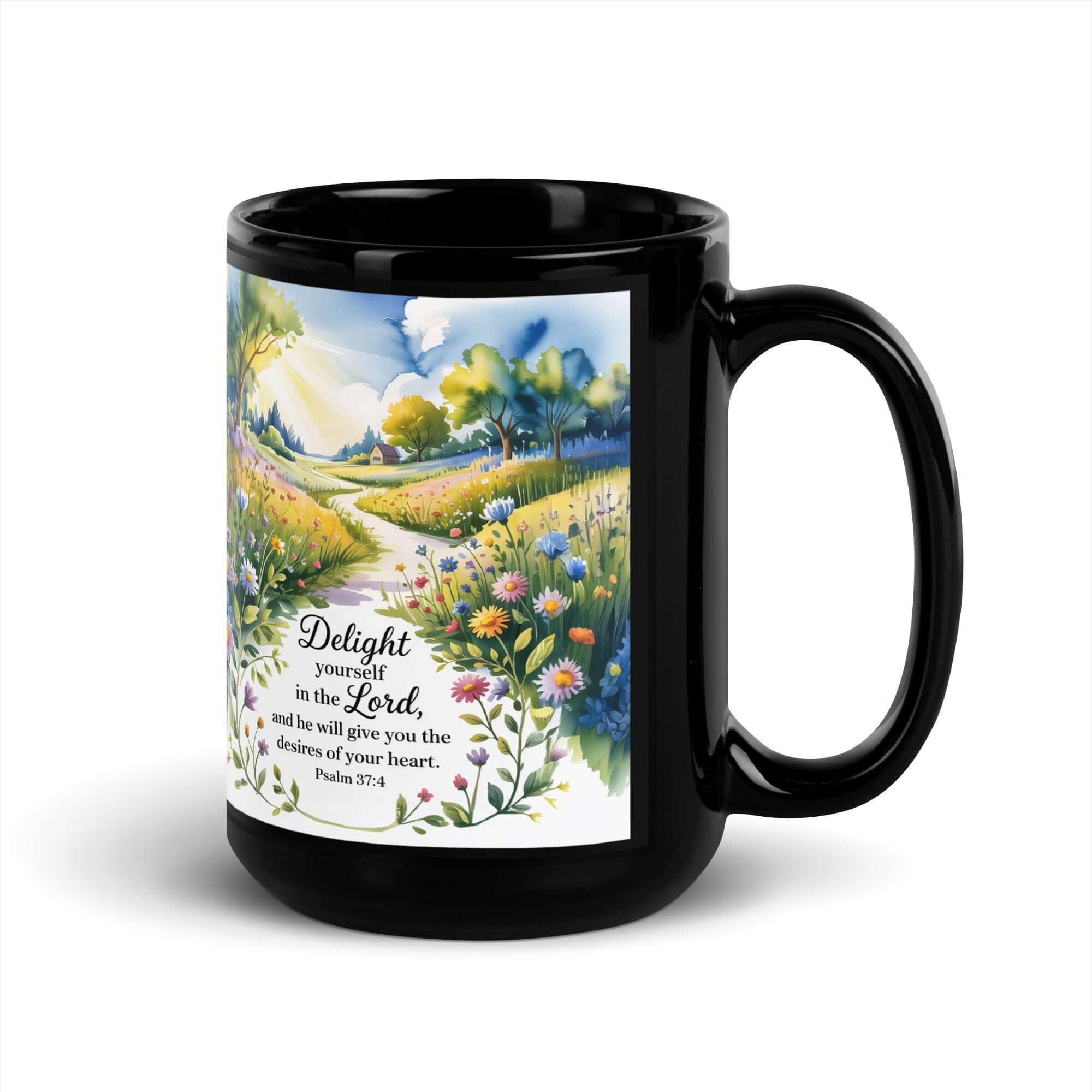 Psalm 37:4 Bible Verse, desires Black Glossy Mug