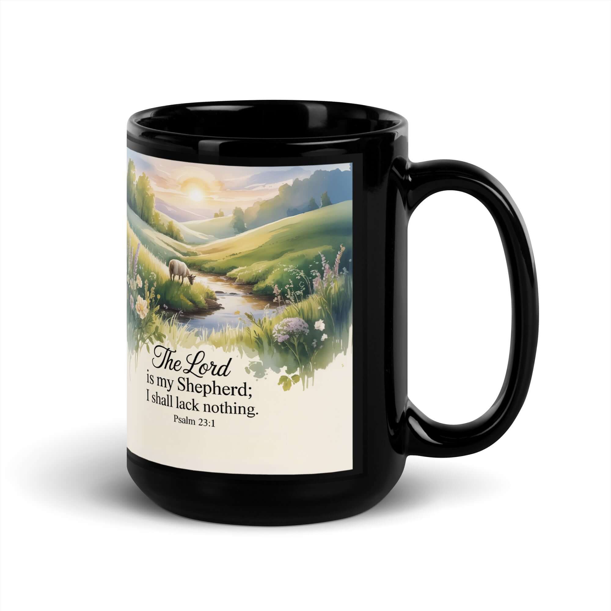 Psalm 23:1 Bible Verse, Lord Black Glossy Mug