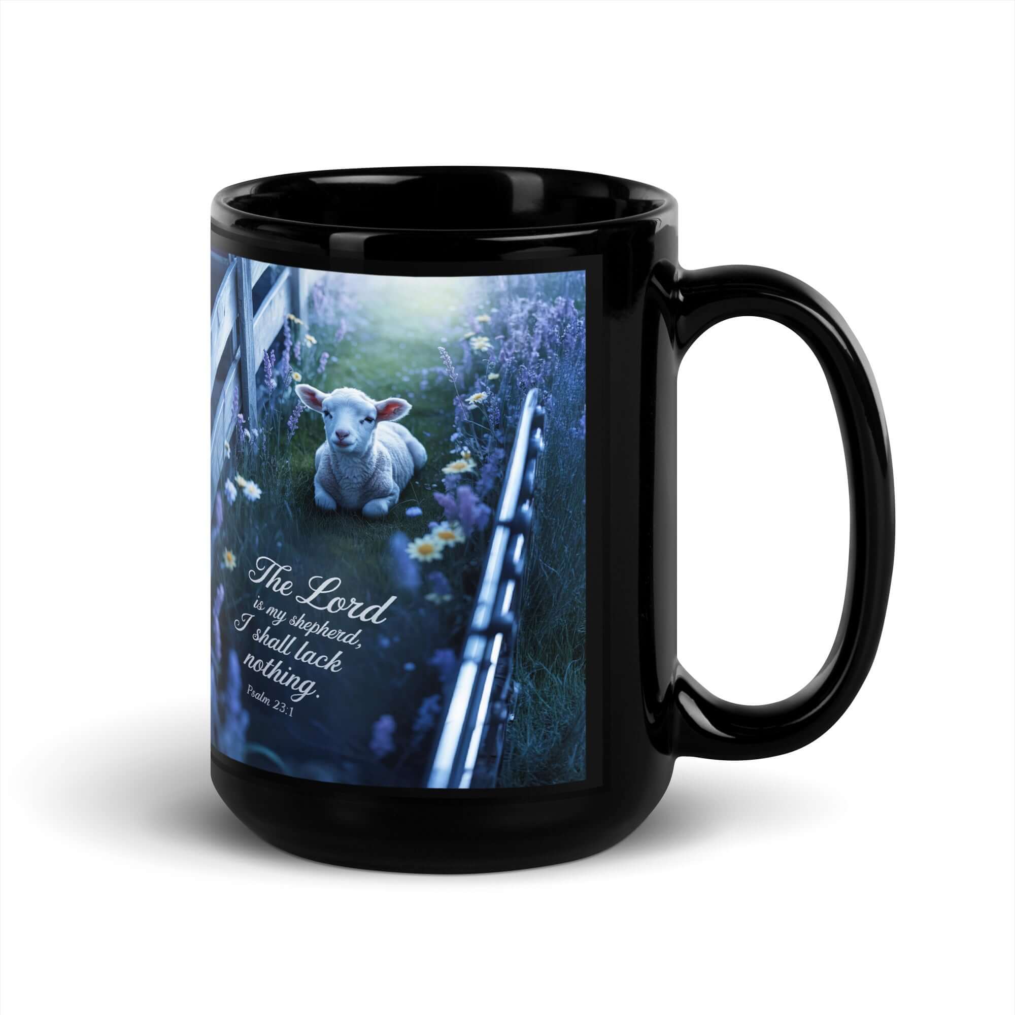 Psalm 23:1 Bible Verse, Shepherd Black Glossy Mug