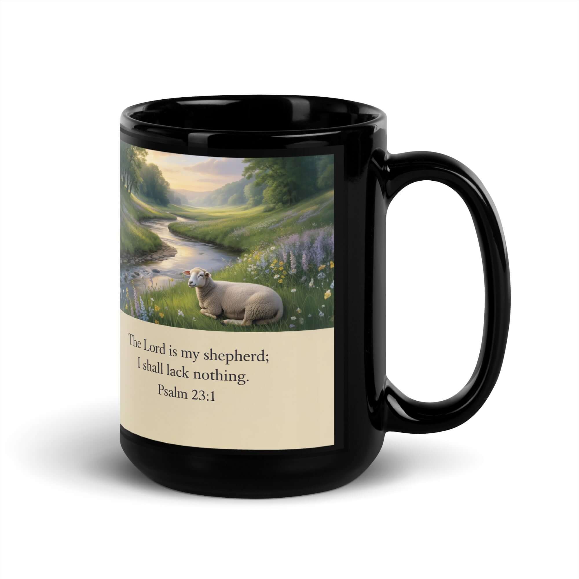 Psalm 23:1 Bible Verse, I shall Black Glossy Mug