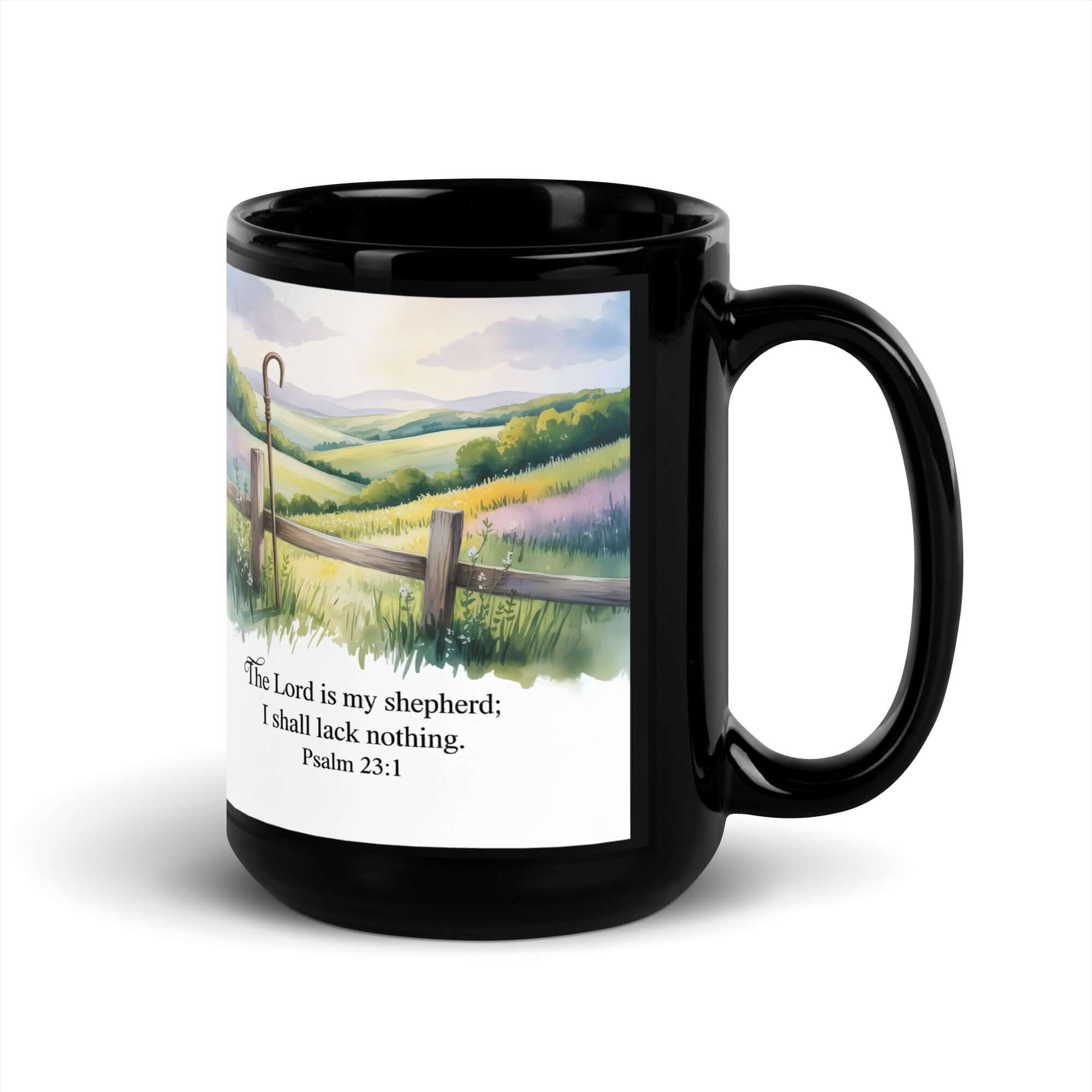 Psalm 23:1 Bible Verse, Lack Black Glossy Mug