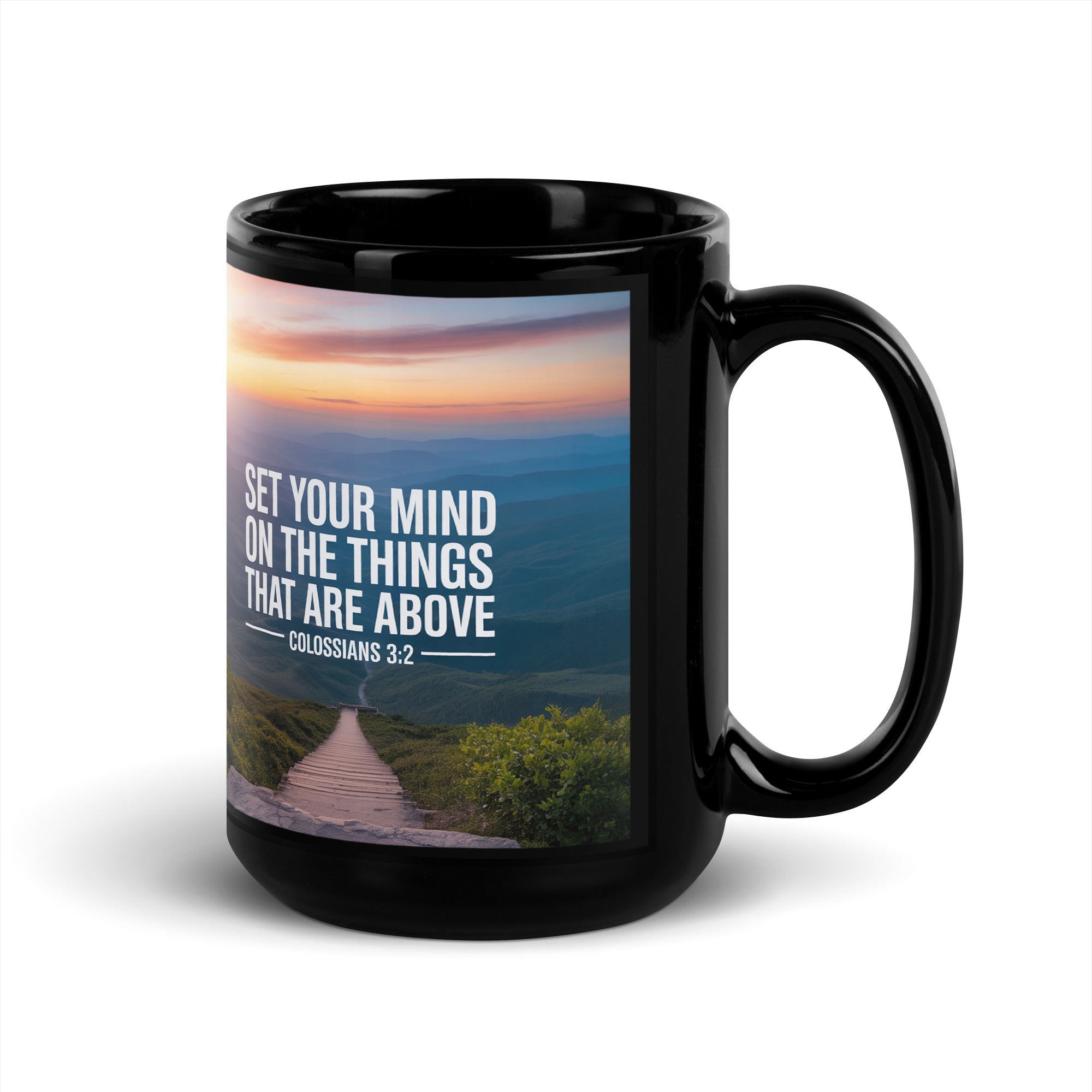 Colossians 3:2 Bible Verse your mind Black Glossy Mug
