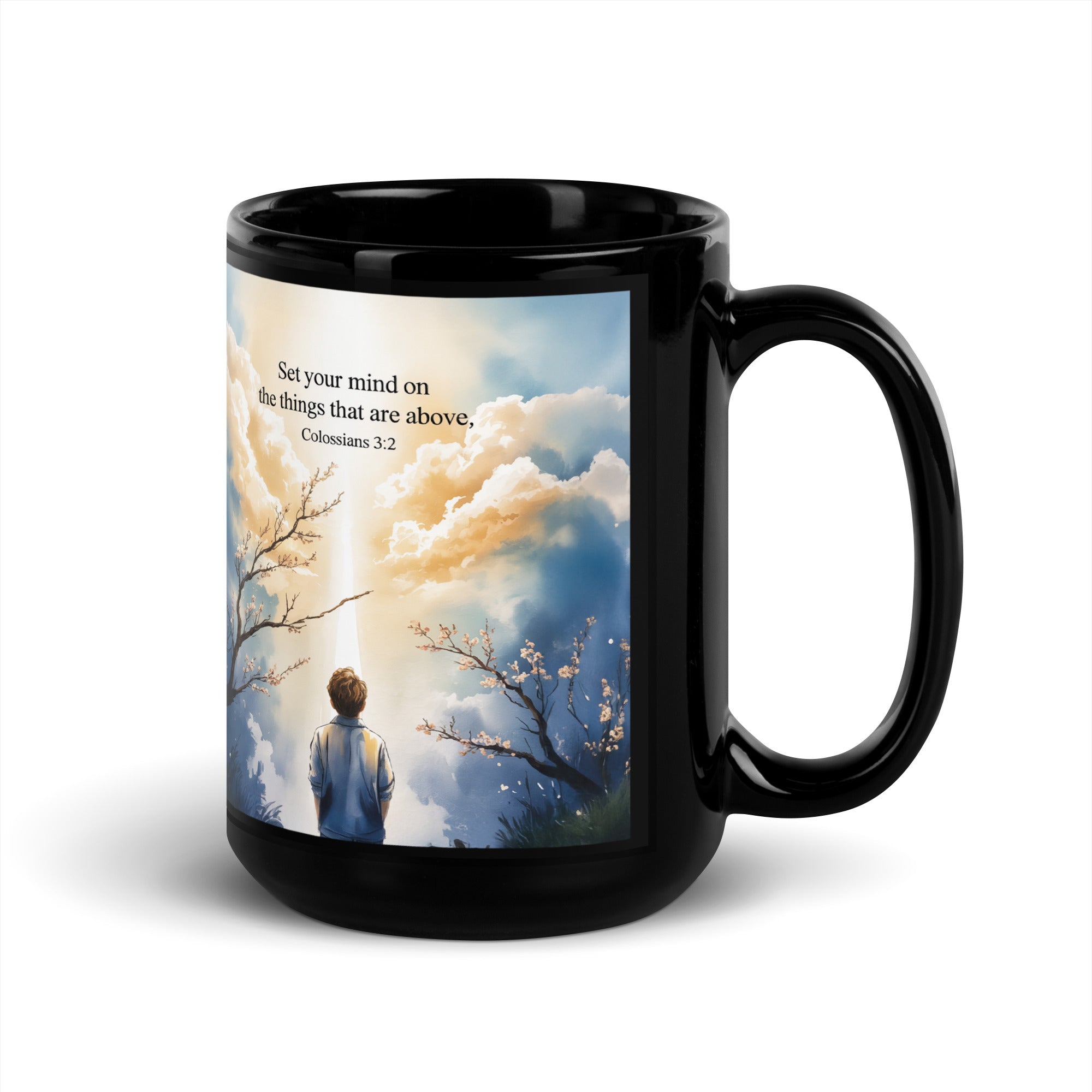 Colossians 3:2 Bible Verse the things Black Glossy Mug