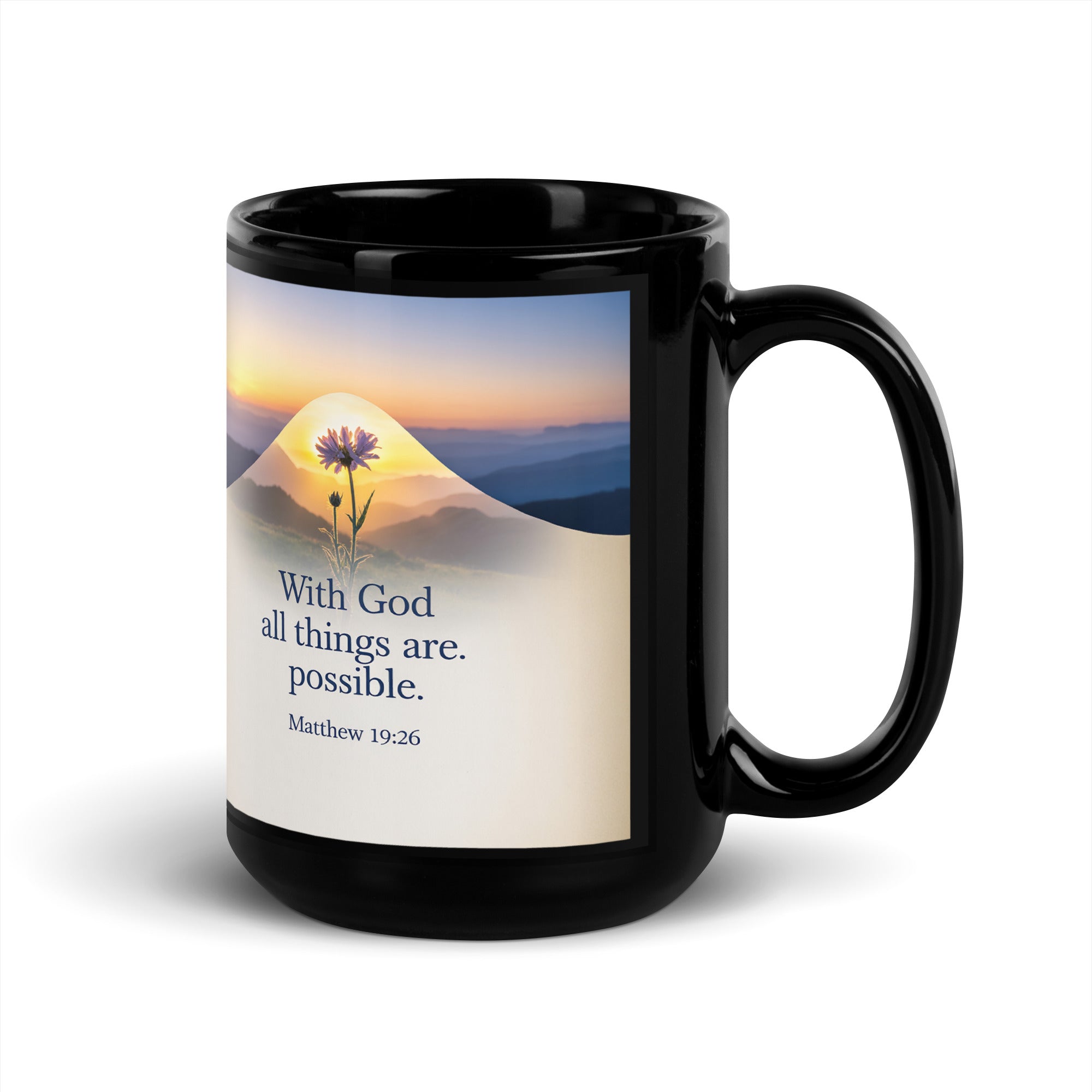 Matthew 19:26 Bible Verse at them Black Glossy Mug