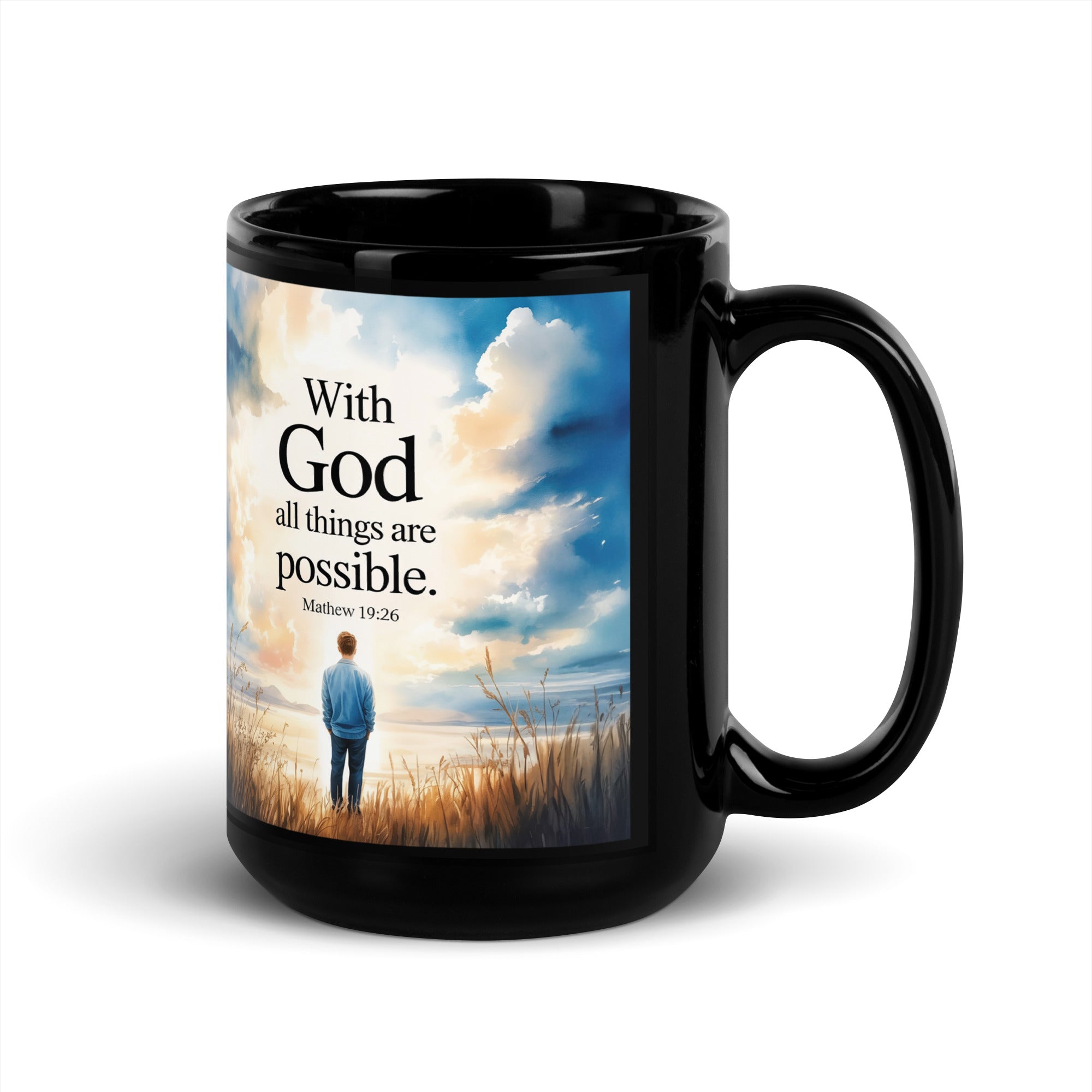 Matthew 19:26 Bible Verse Jesus Black Glossy Mug