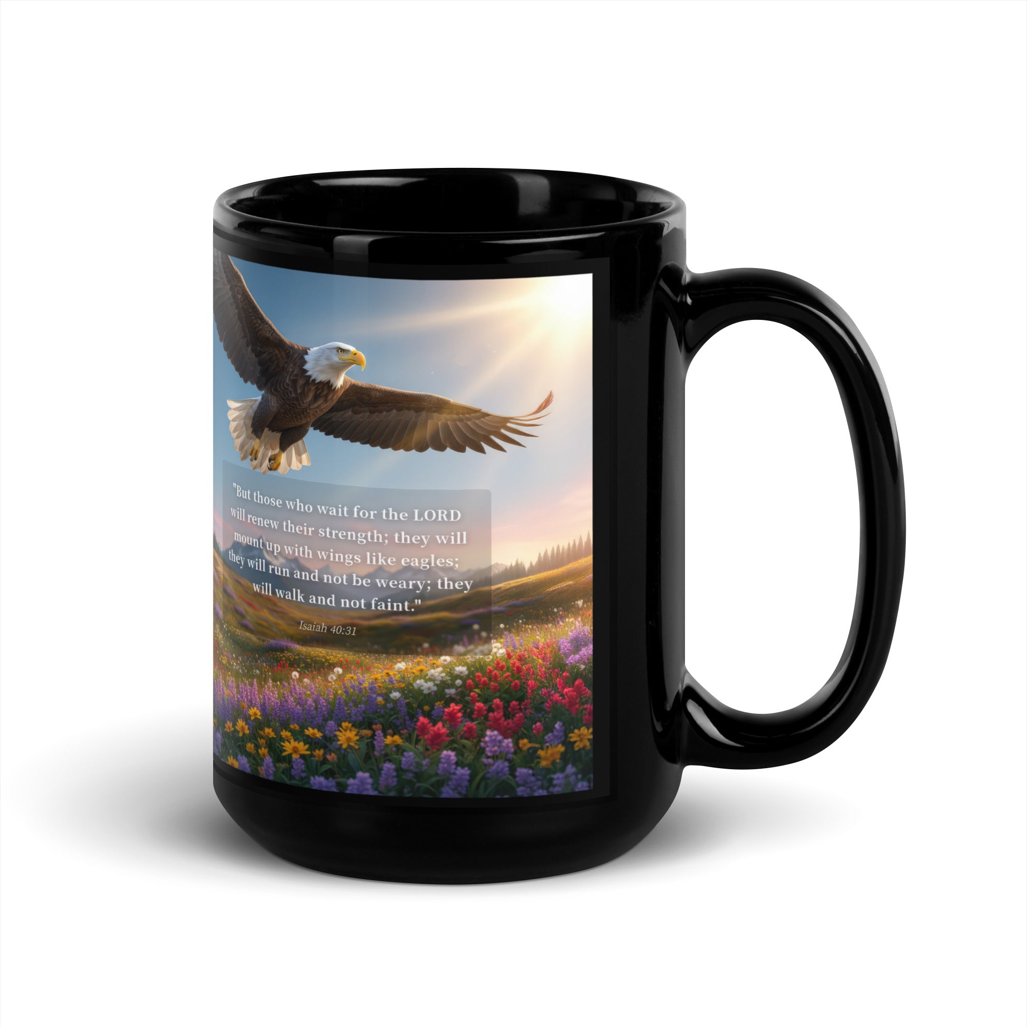 Isaiah 40:31 Bible Verse Who Wait Black Glossy Mug