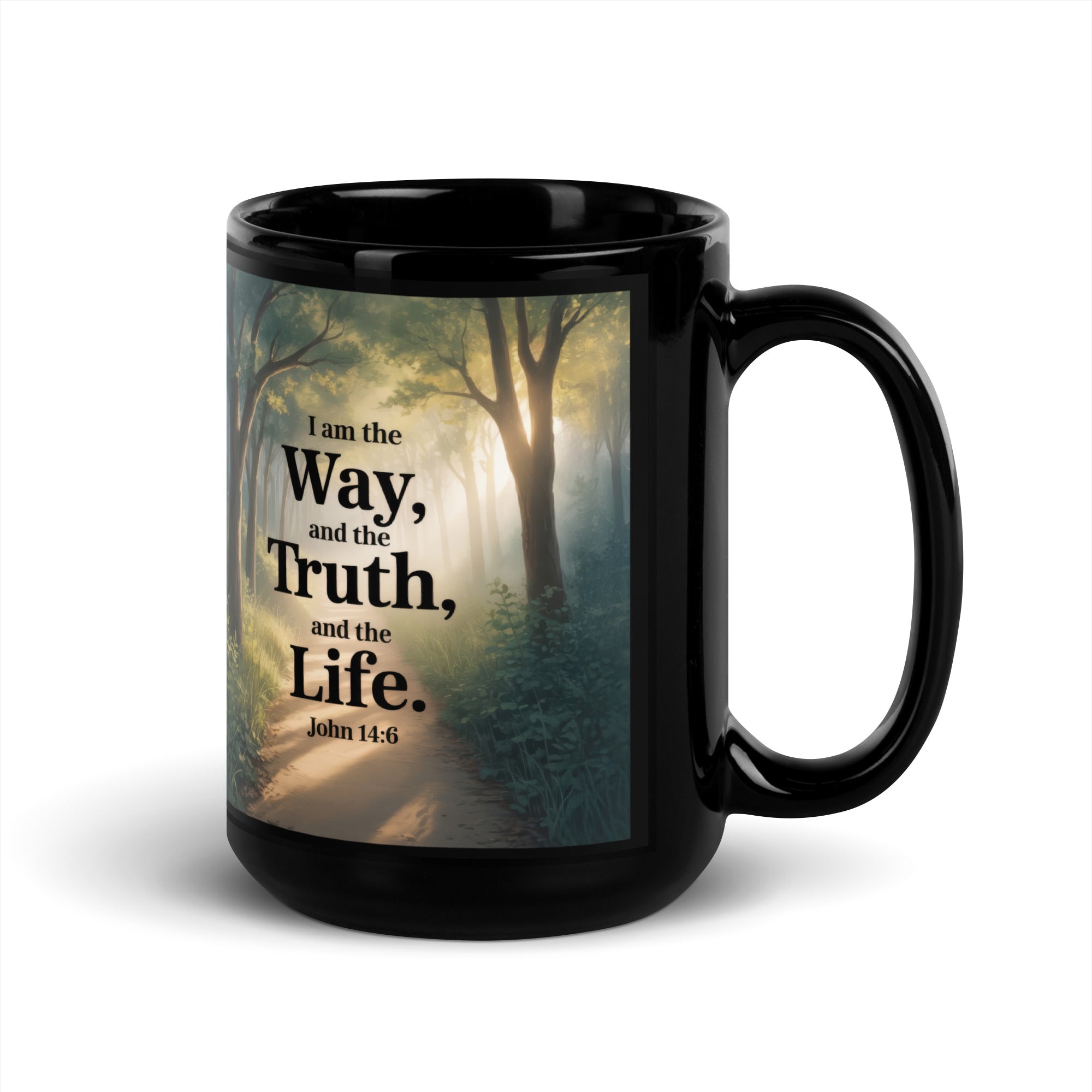 John 14:6 Bible Verse The Life Black Glossy Mug