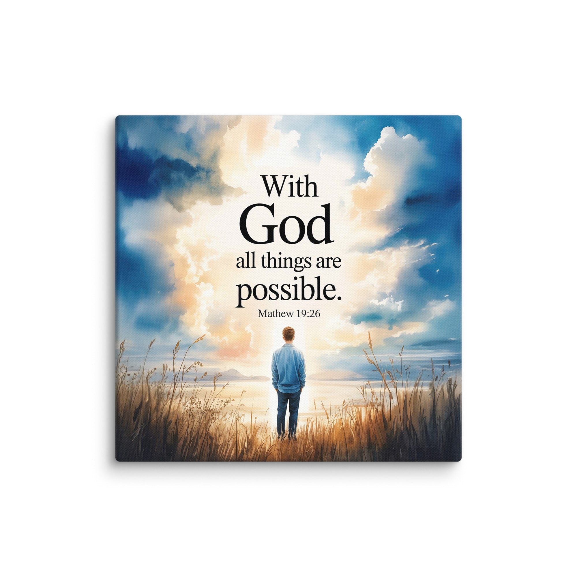 Matthew 19:26 Bible Verse Jesus Canvas 10″×10″