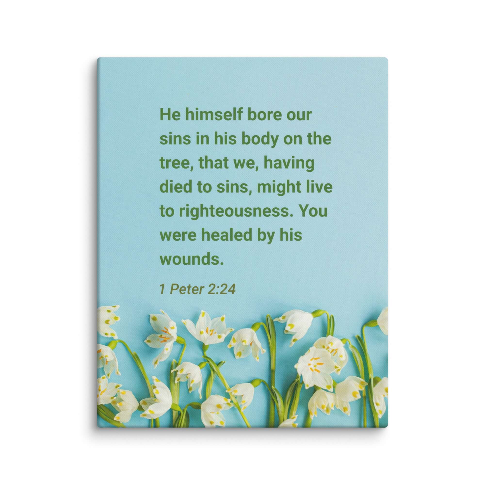 1 Peter 2:24 Bible Verse, healed by His wounds Canvas Print Wall Art 11″×14″