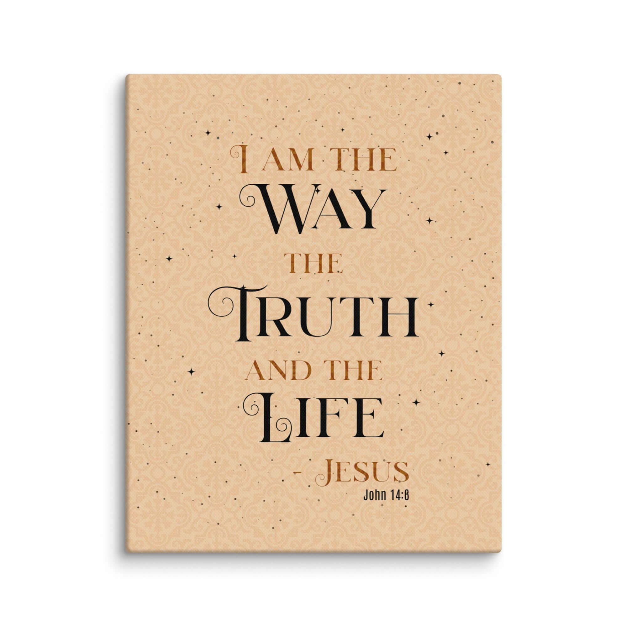 John 14:6 Bible Verse, Color Text Brown Background Canvas Print Wall Art 11″×14″