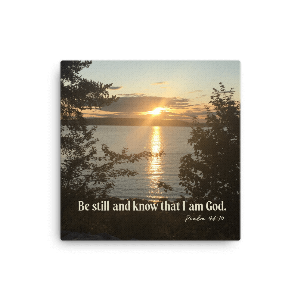 Psalm 46:10 Bible Verse, Sunset Glory Canvas Print Wall Art 12″×12″