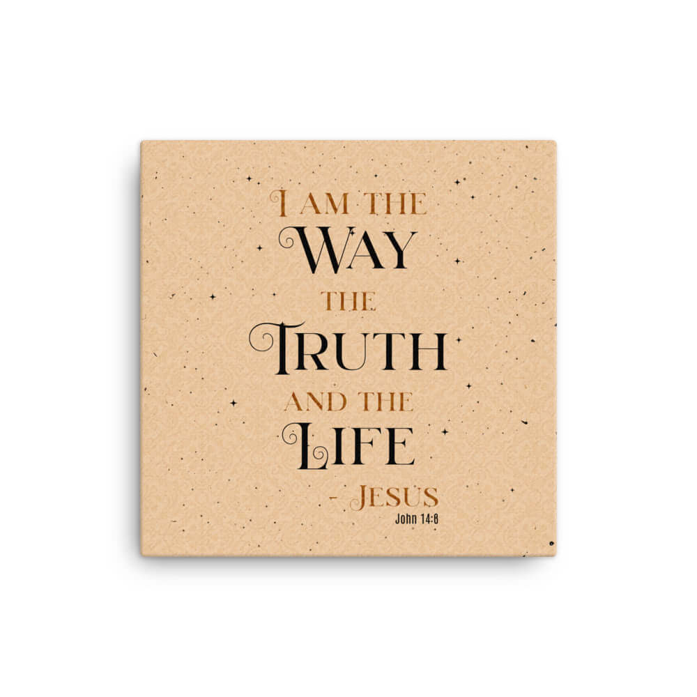 John 14:6 Bible Verse, Color Text Brown Background Canvas Print Wall Art 12″×12″