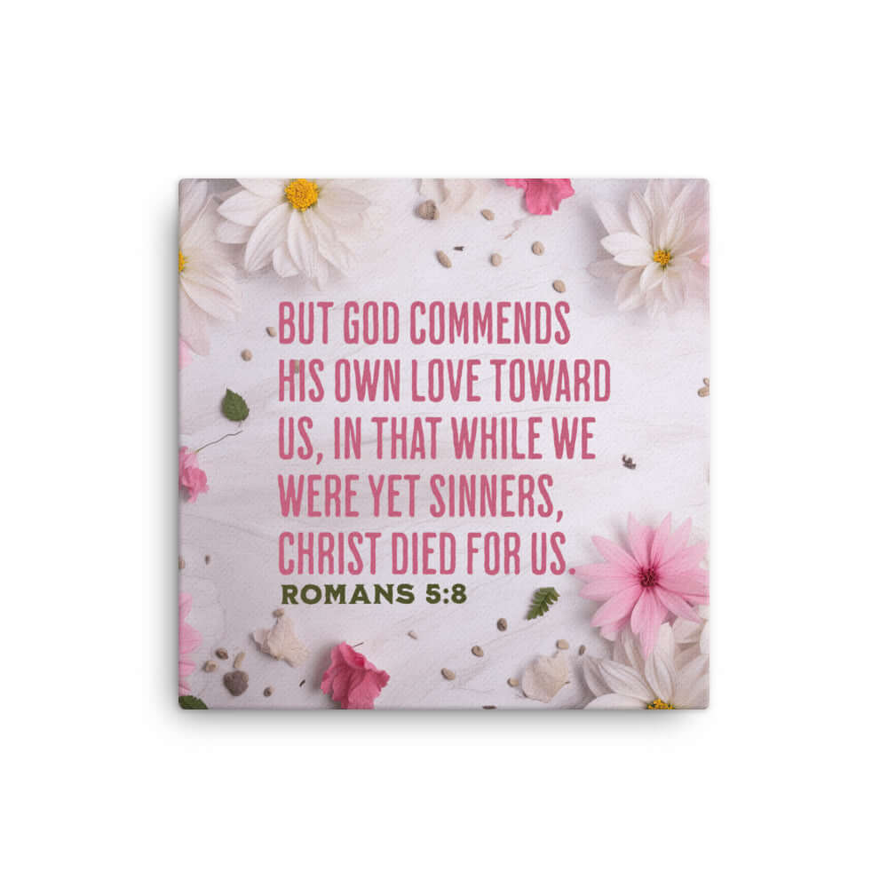 Romans 5:8 Bible Verse, Christ Died for Us Canvas Print Wall Art 12″×12″