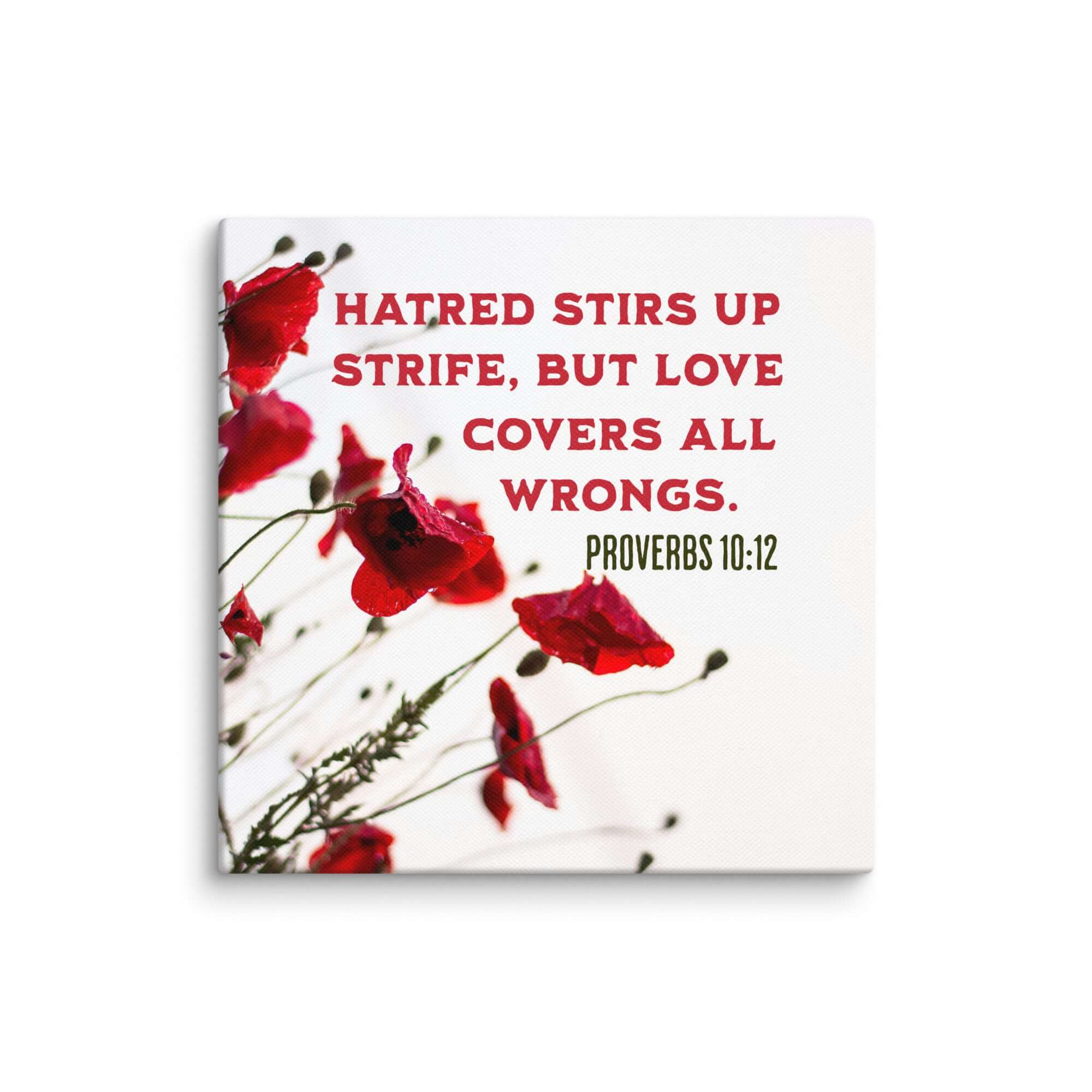 Proverbs 10:12 Bible Verse, Love Covers All Canvas Print Wall Art 12″×12″