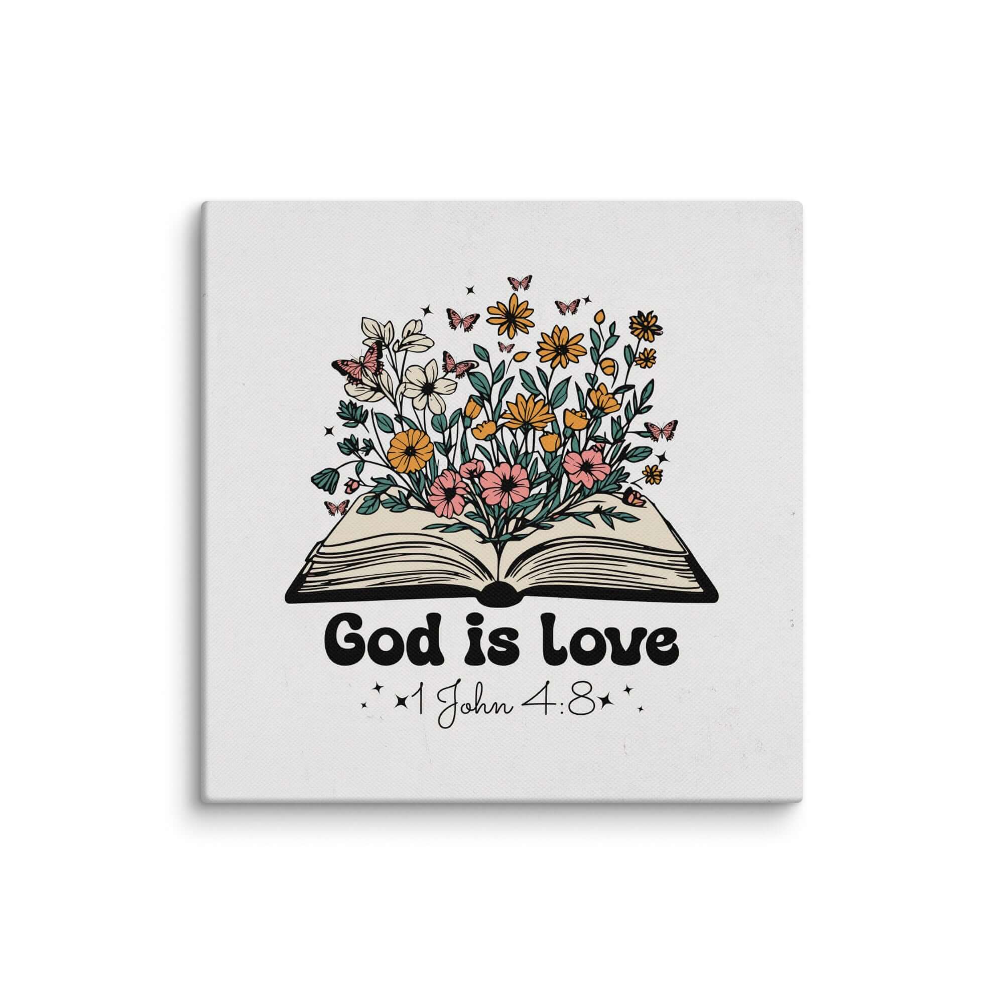 1 John 4:8 Bible Verse, God is Love Canvas Print Wall Art 12″×12″
