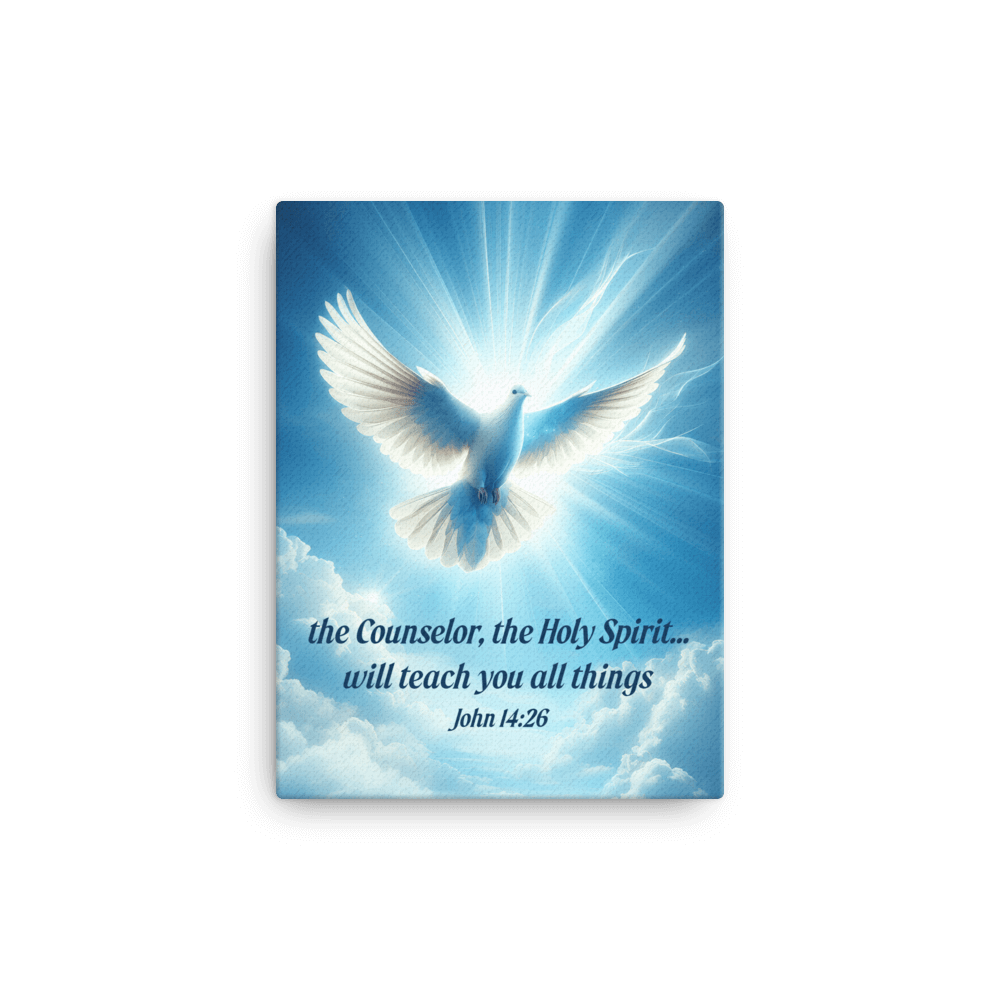 John 14:26 Bible Verse, Holy Spirit Dove Canvas Print Wall Art 12″×16″