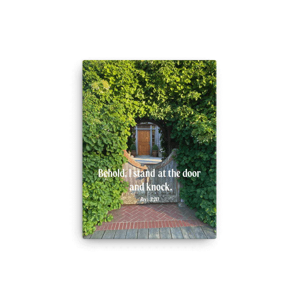 Revelation 3:20 Bible Verse, Garden Doorway Canvas Print Wall Art 12″×16″