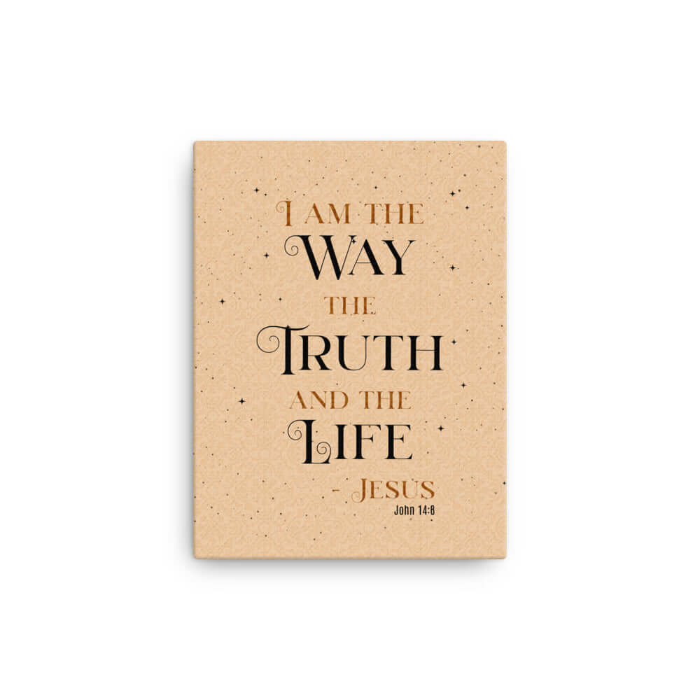 John 14:6 Bible Verse, Color Text Brown Background Canvas Print Wall Art 12″×16″