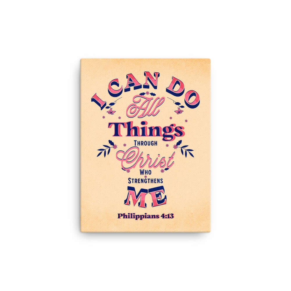 Philippians 4:13 Bible Verse, Christ Strengthens Me Canvas Print Wall Art 12″×16″