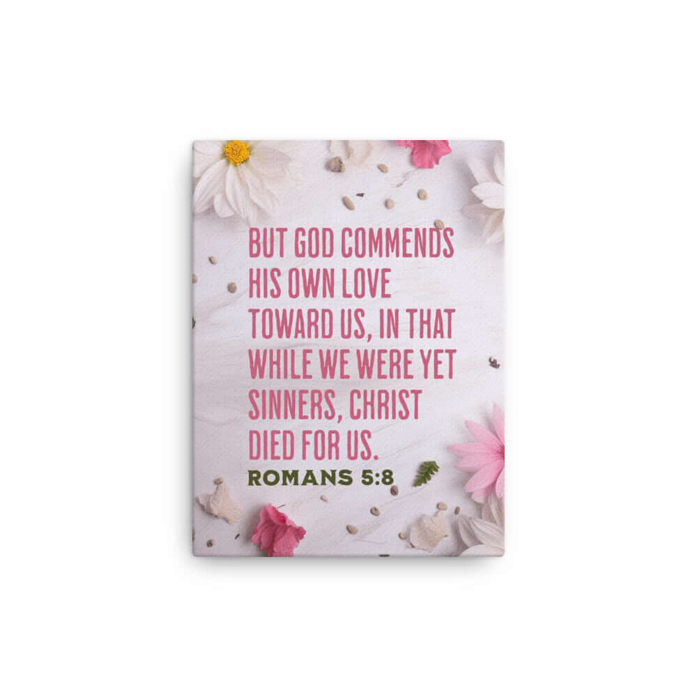 Romans 5:8 Bible Verse, Christ Died for Us Canvas Print Wall Art 12″×16″