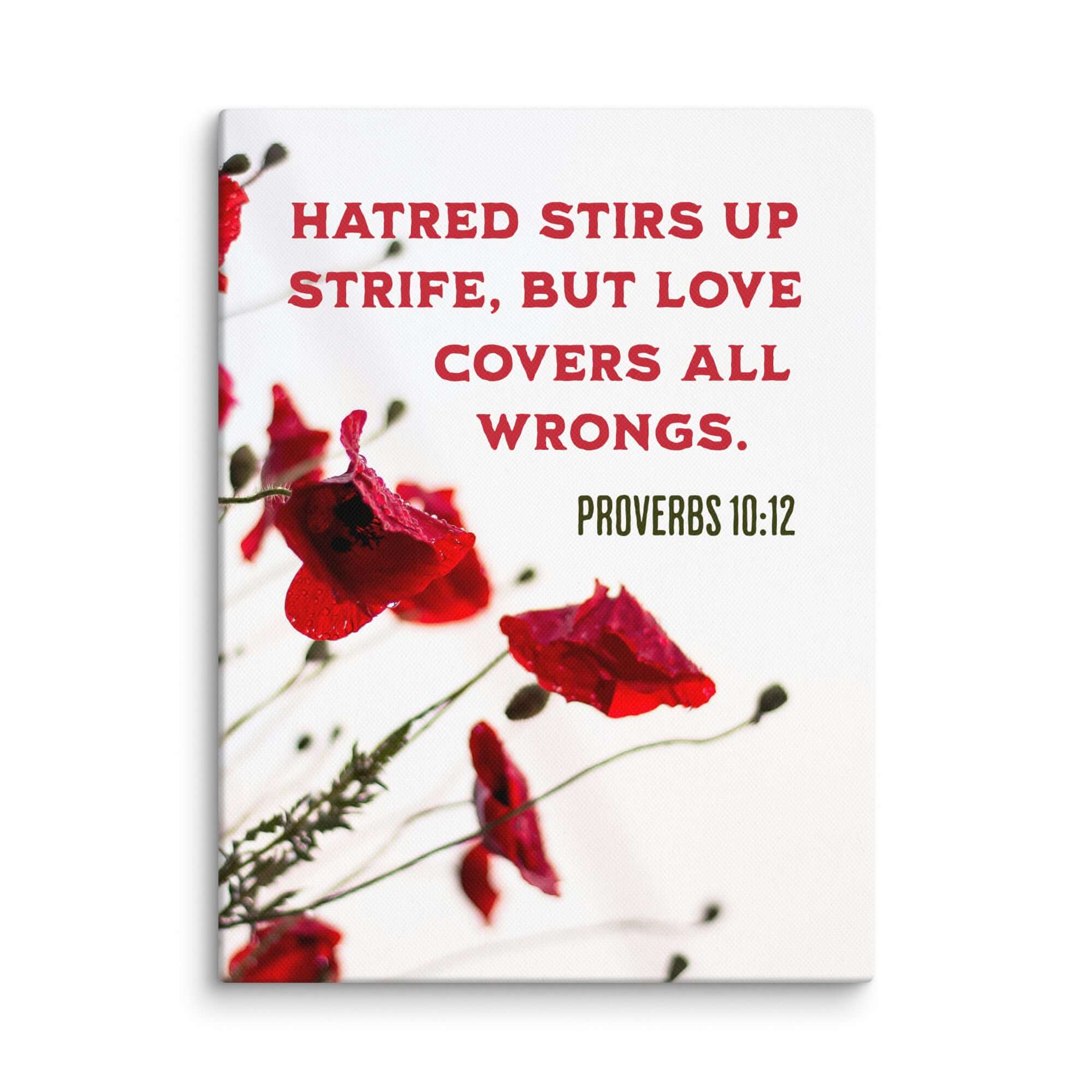 Proverbs 10:12 Bible Verse, Love Covers All Canvas Print Wall Art 12″×16″