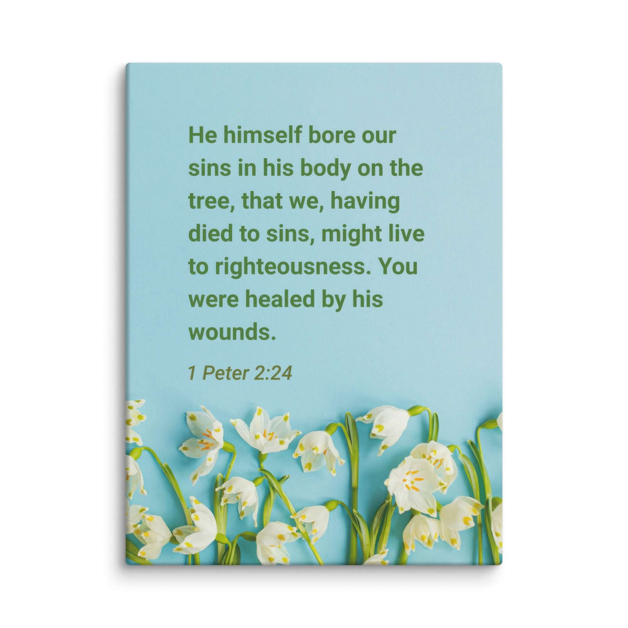 1 Peter 2:24 Bible Verse, healed by His wounds Canvas Print Wall Art 12″×16″