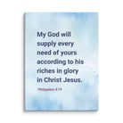Philippians 4:19 Bible Verse, God will supply Canvas Print Wall Art 12″×16″
