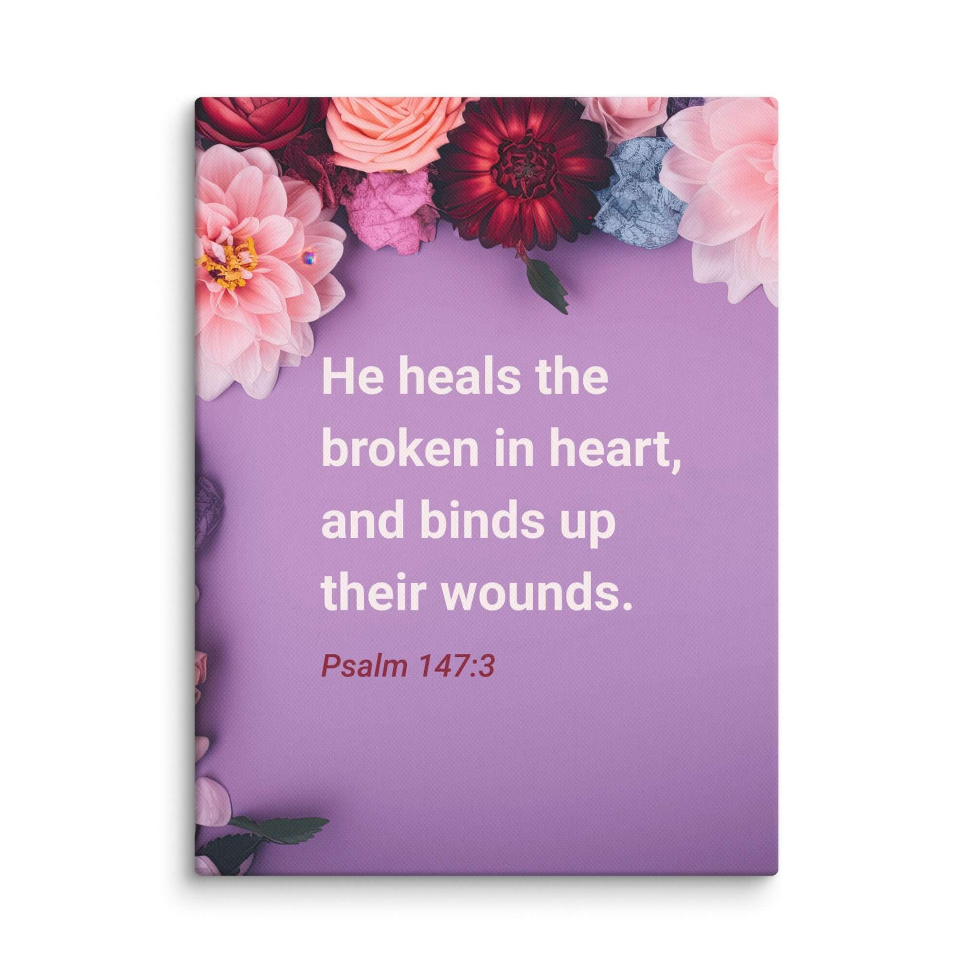 Psalm 147:3 Bible Verse, He heals the broken Canvas Print Wall Art 12″×16″