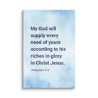 Philippians 4:19 Bible Verse, God will supply Canvas Print Wall Art 12″×18″