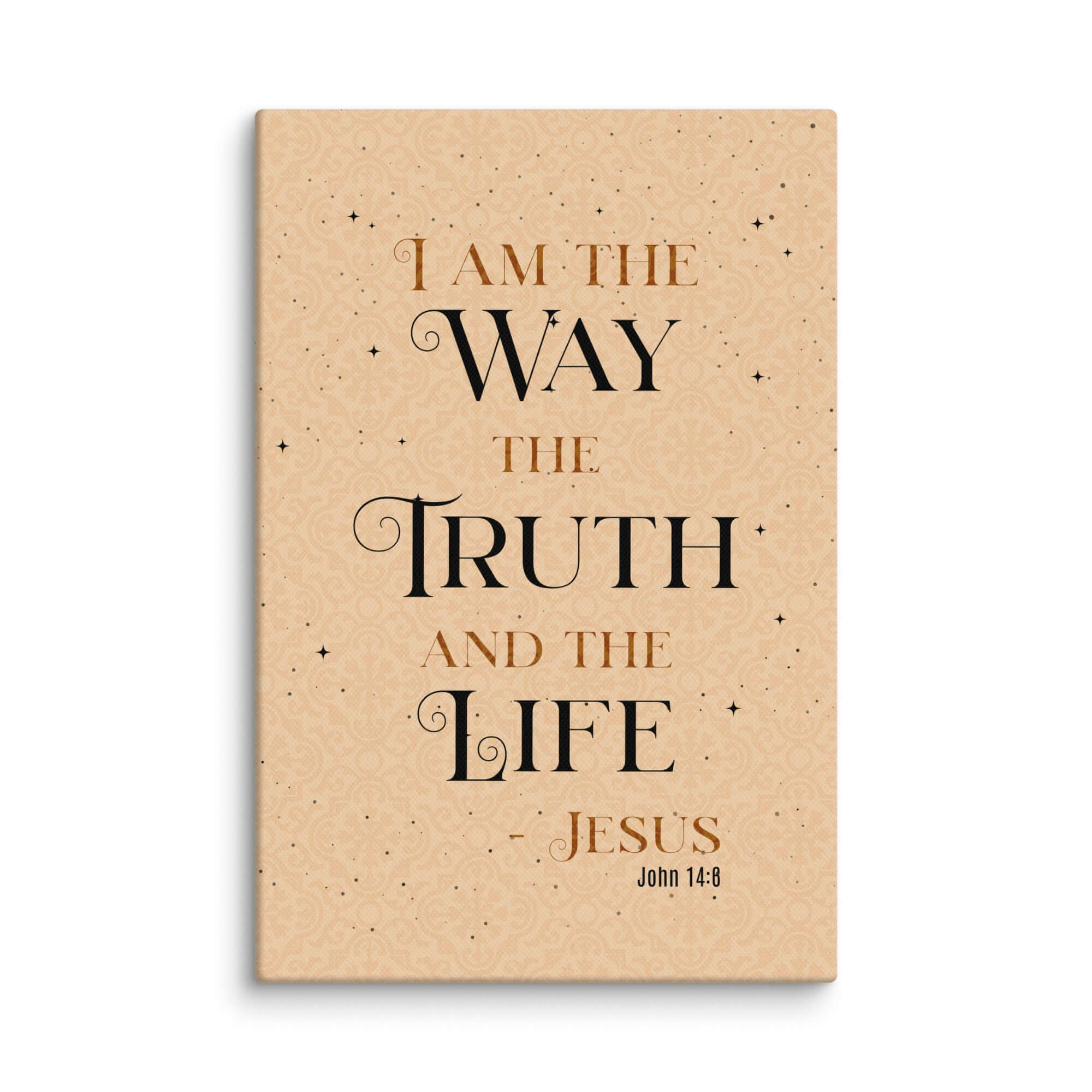 John 14:6 Bible Verse, Color Text Brown Background Canvas Print Wall Art 12″×18″